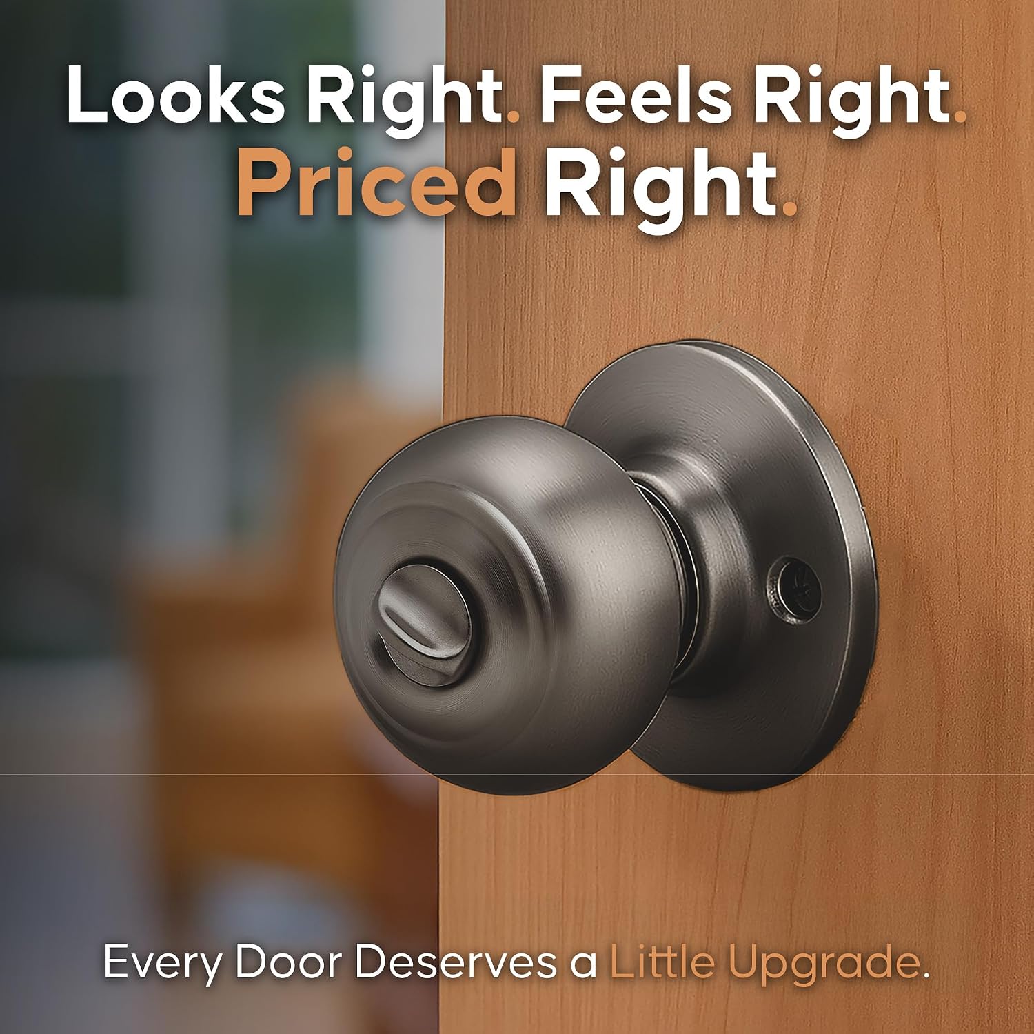 Copper Creek Colonial Privacy Interior Door Knob – ANSI Grade-3 Certified, Modern Heavy Duty Handle, Easy Install and Reversible for Bedroom, Bathroom and Closets – Satin Stainless (1 Pack)