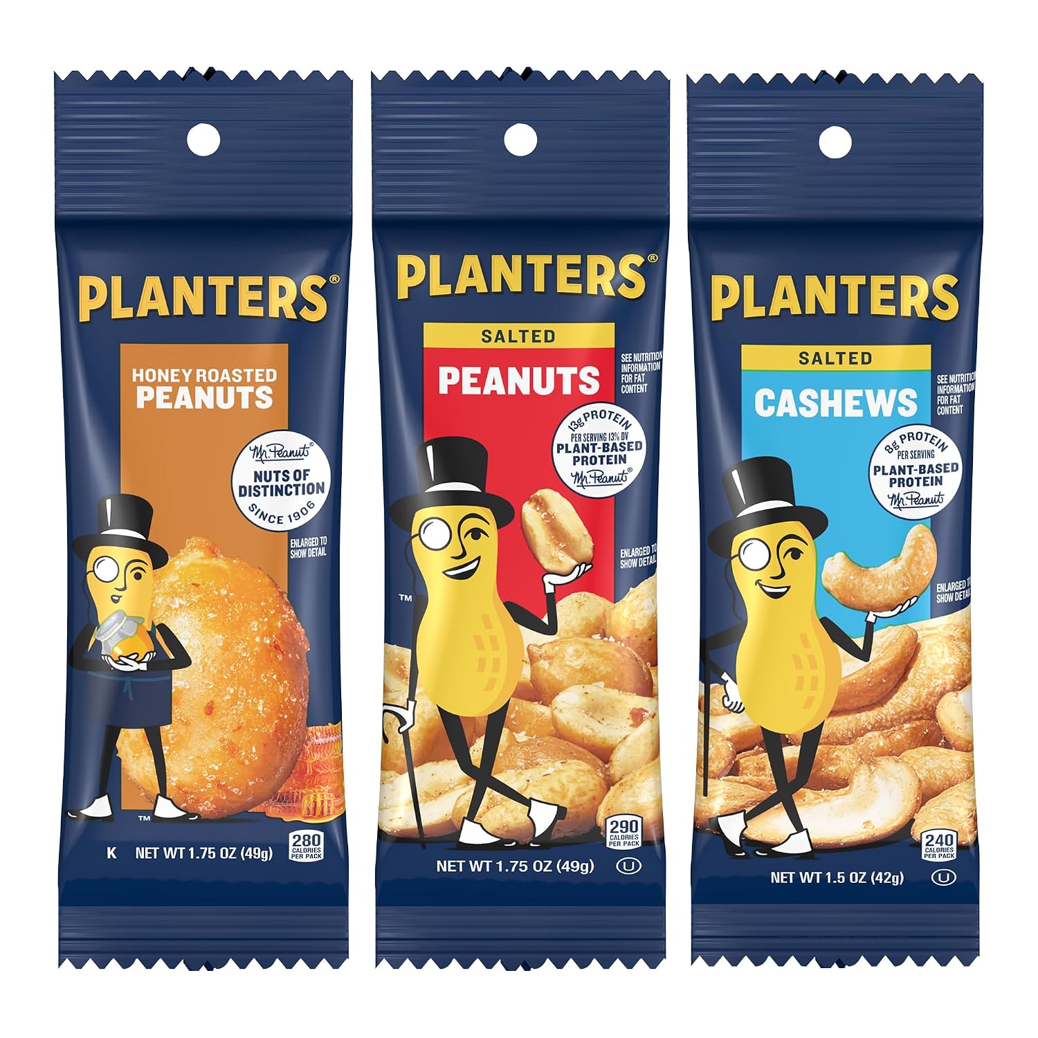 PLANTERS Salted Peanuts, Plant Based Protein Snacks, 1 Oz (48 Ct) | Roasted Salted Nuts Snack Packs. Kosher. Bag. Snacks for Adults. Individual Snacks