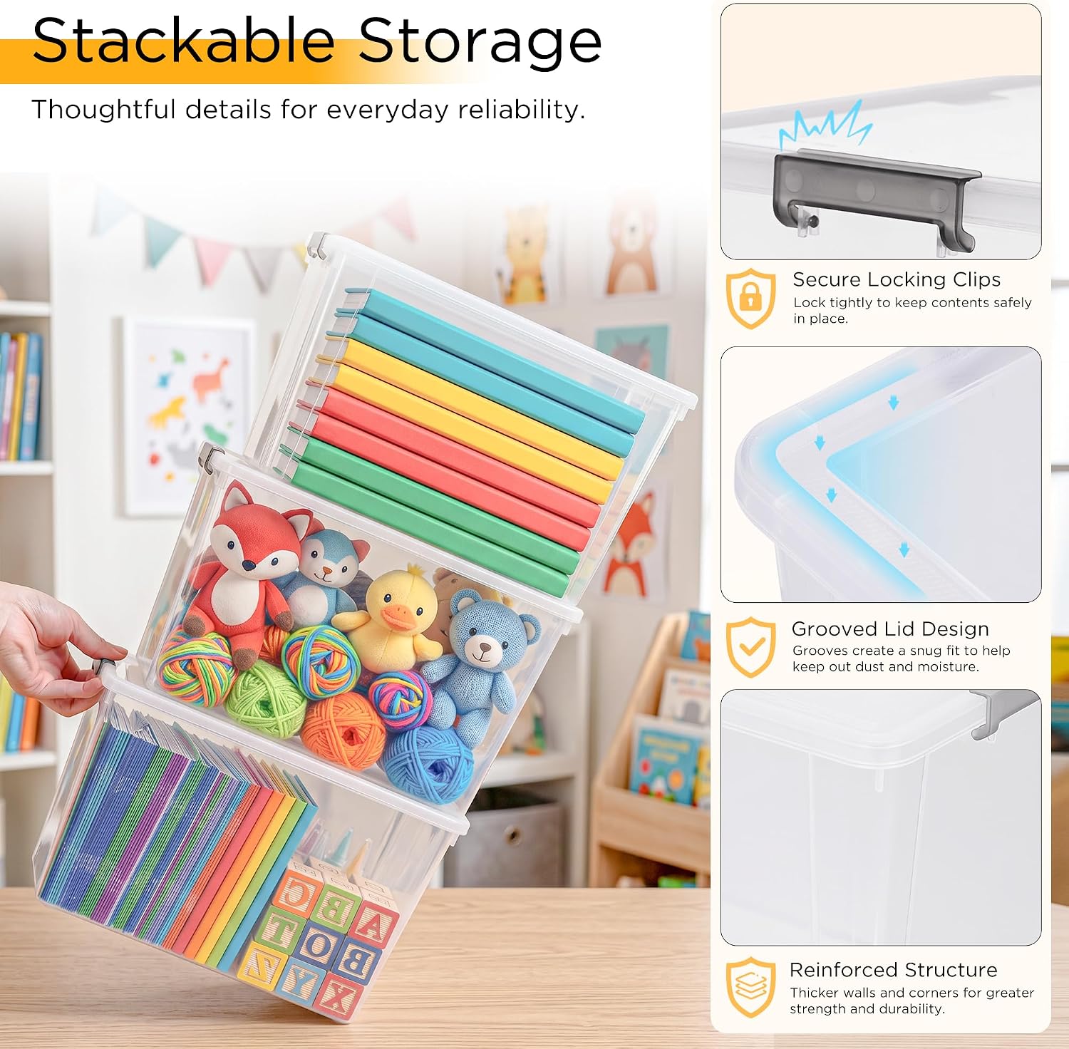 Citylife 10Packs 1.3Qt Small Storage Bins with Lids,Stackable Clear
