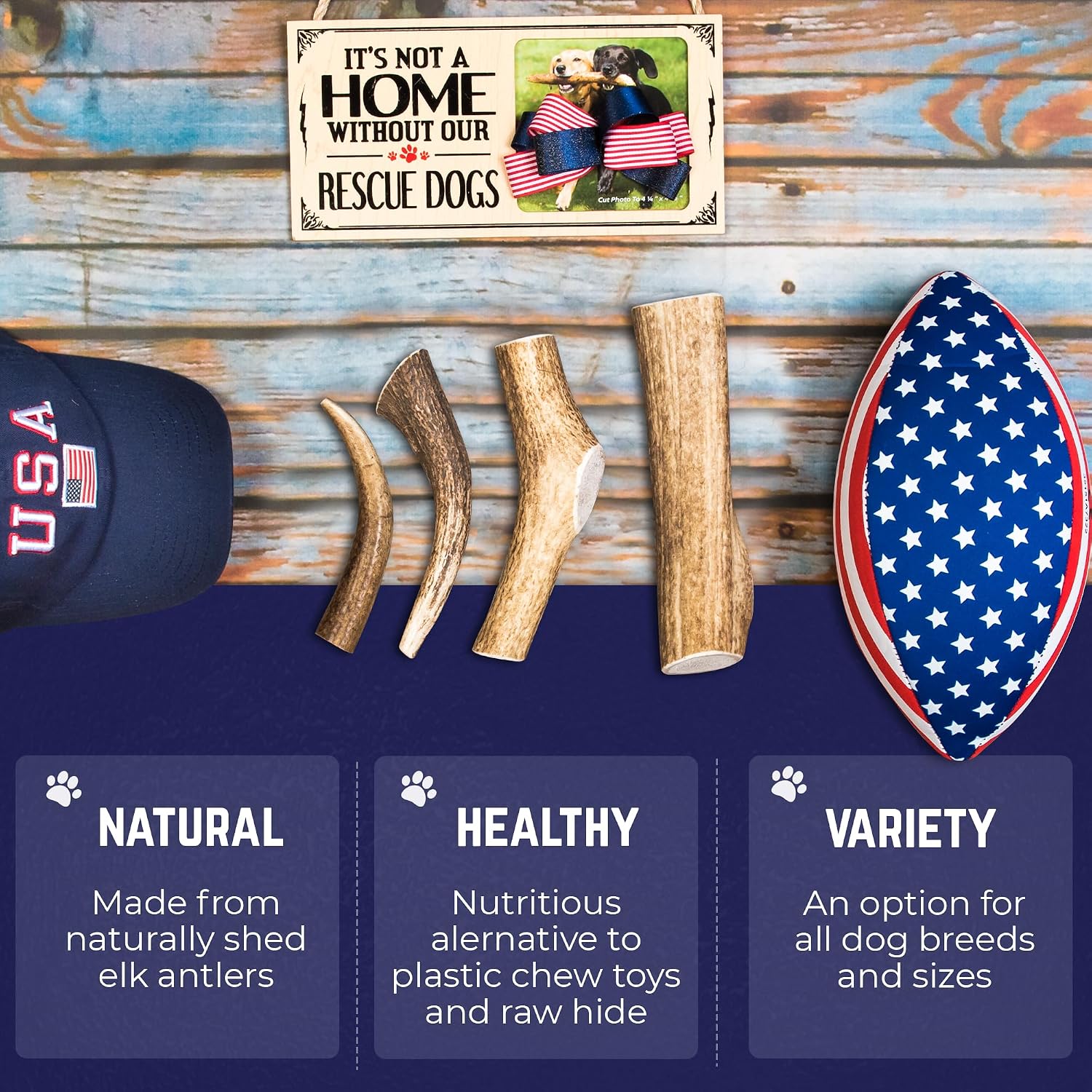 Devil Dog Pet Co Whole Elk Antlers for Dogs, Medium, Aggressive Chewers | Naturally shed Grade A Rocky Mountain elk antler, single ingredient, long lasting, 5 in+, fits breeds up to 50 lb
