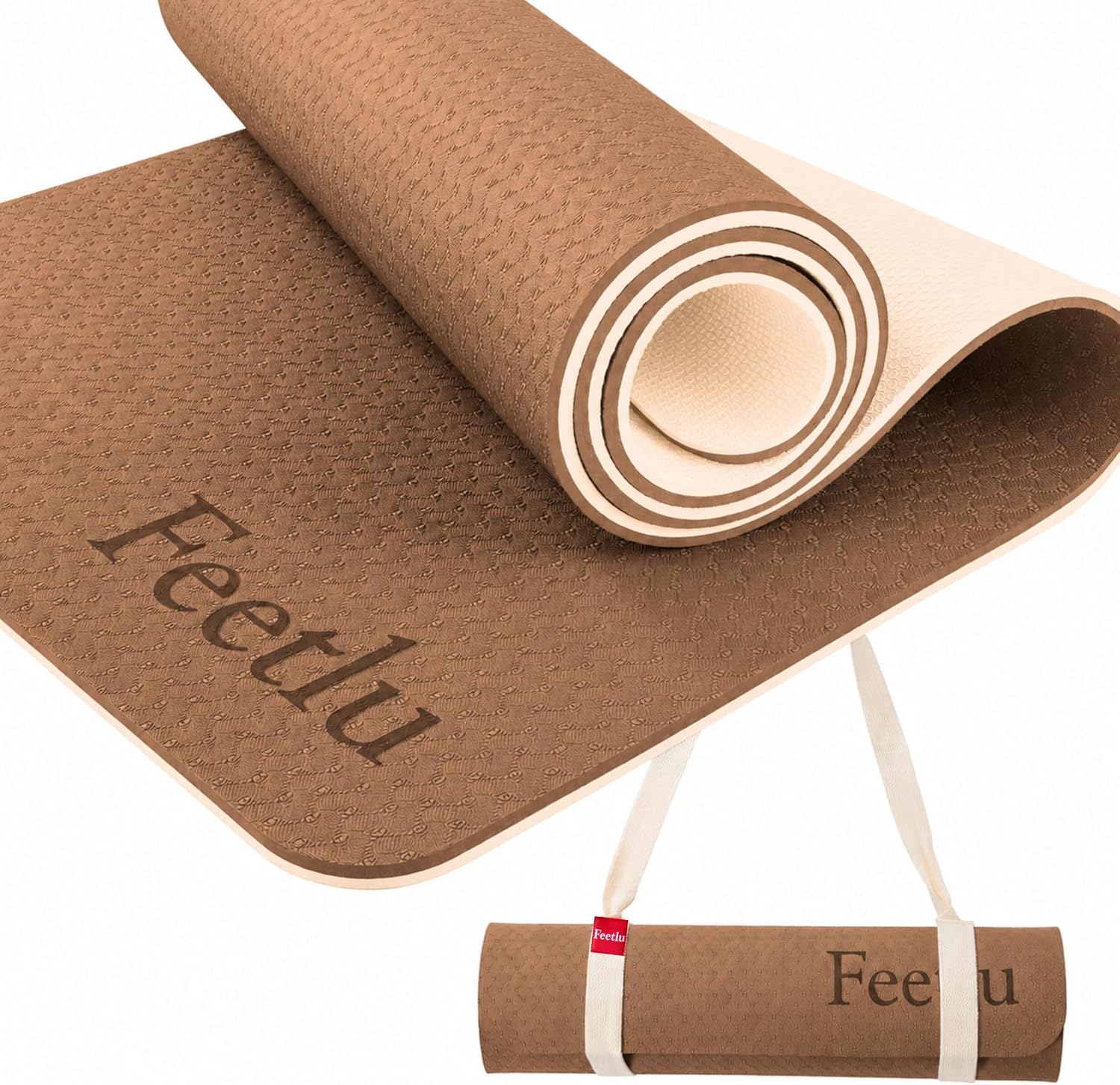 Extra Thick Yoga Mat with Carry Strap, 10mm Non-Slip Exercise Mat, 72 x 24 Inch Cushioned Workout Mat for Yoga, Pilates, Stretching & Floor Exercises