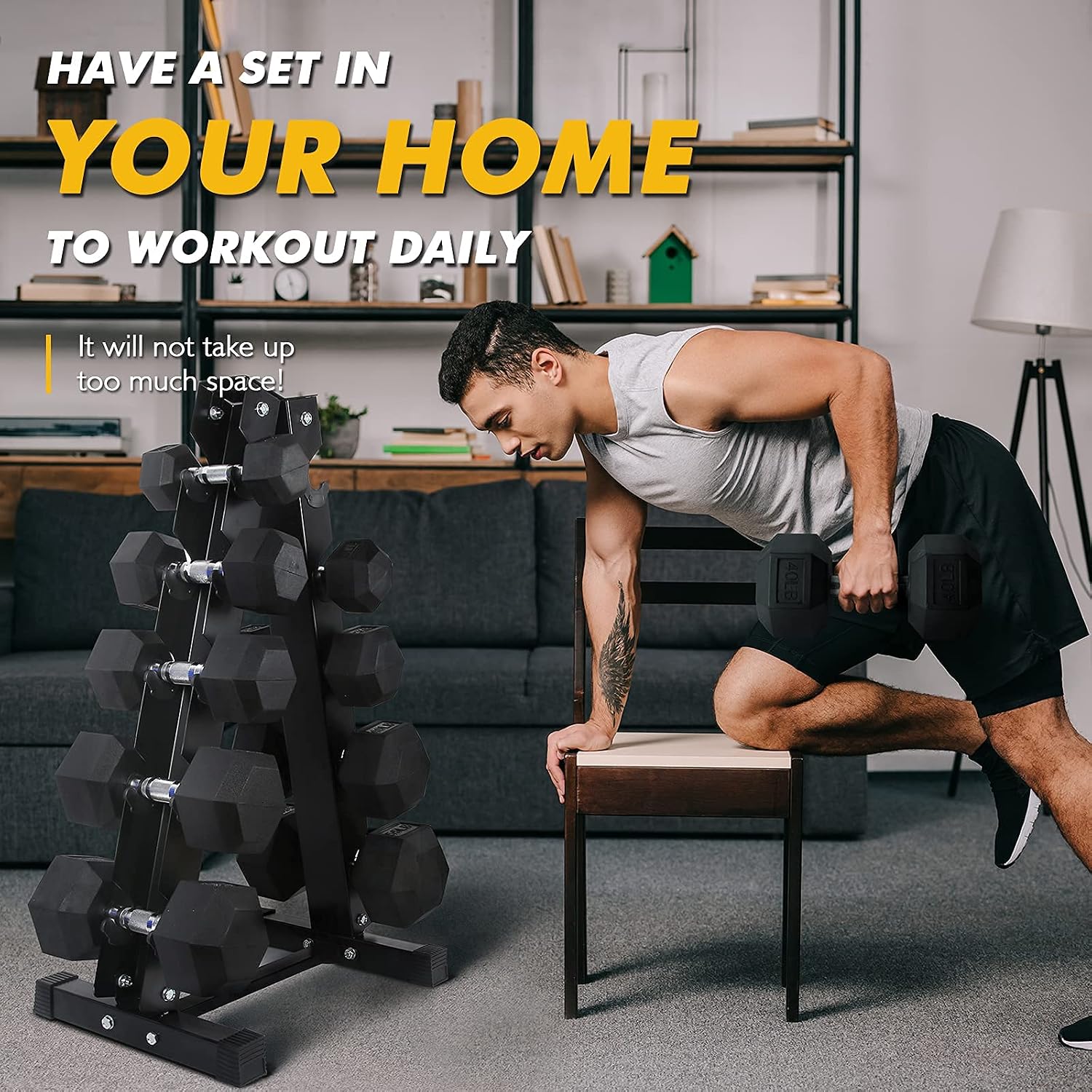 RitFit Rubber Coated Hex Dumbbell Weights Set for Home Gym | Cast Iron Core, Anti-Slip Knurled Chrome Handle, Hexagon Anti-Roll, Heavy-Duty Dumbbell Set for Strength Training