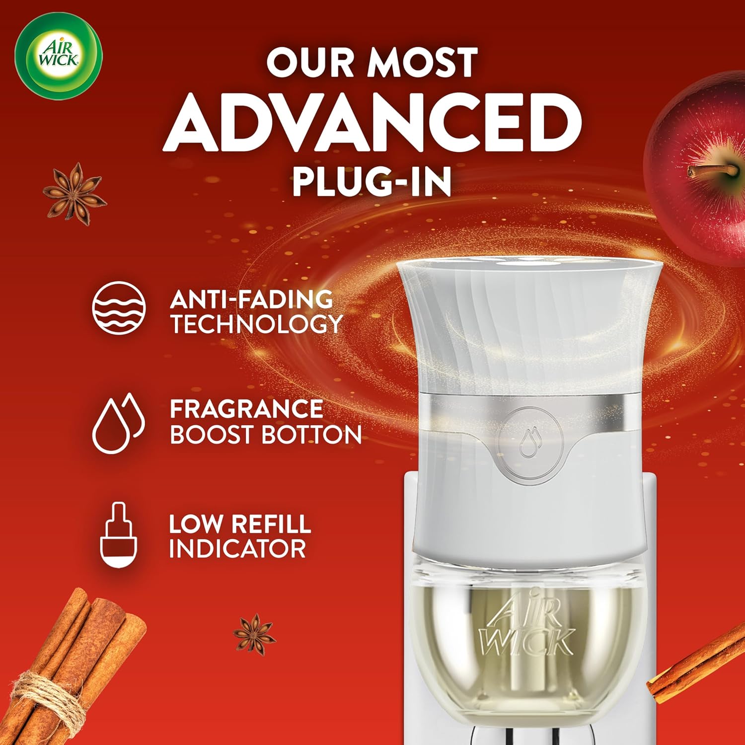 Air Wick Plug in Scented Oil Refill, Apple Cinnamon Medley, 5ct, Air Freshener, Essential Oils