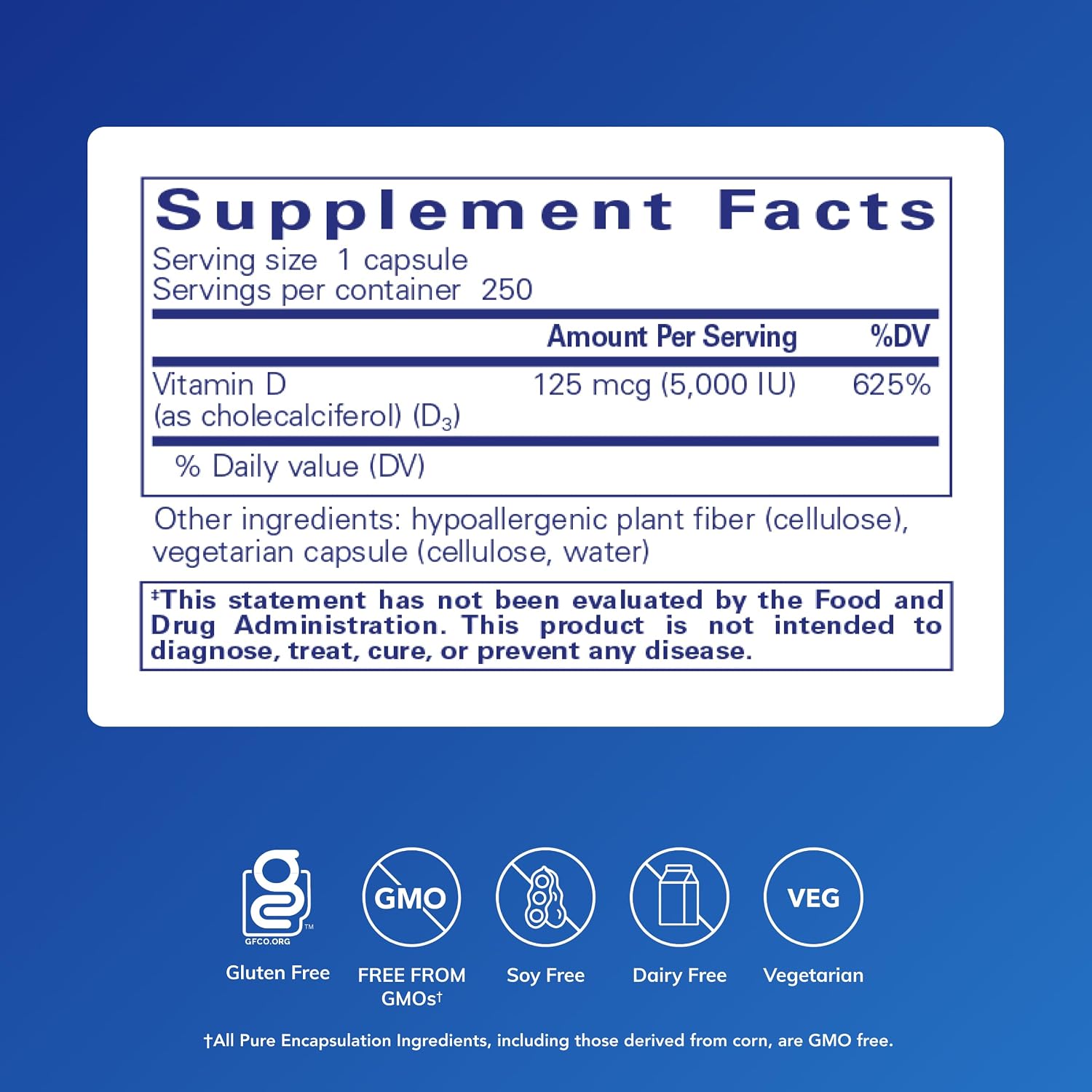 Pure Encapsulations Vitamin D3 125 mcg (5,000 IU) - Supplement to Support Bone, Joint, Breast, Heart, Colon, and Immune Health* - with Vitamin D - 120 Capsules | Supplement to Support Bone, Joint, Breast, Heart, Colon, and Immune Health*, with Vitamin D