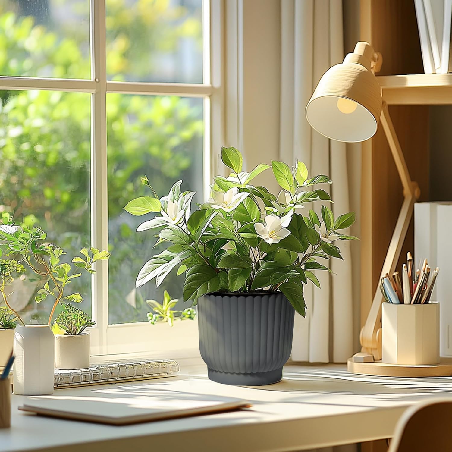 T4U Self Watering Pots for Indoor Plants, 4 Inch 6 Pack Planter White