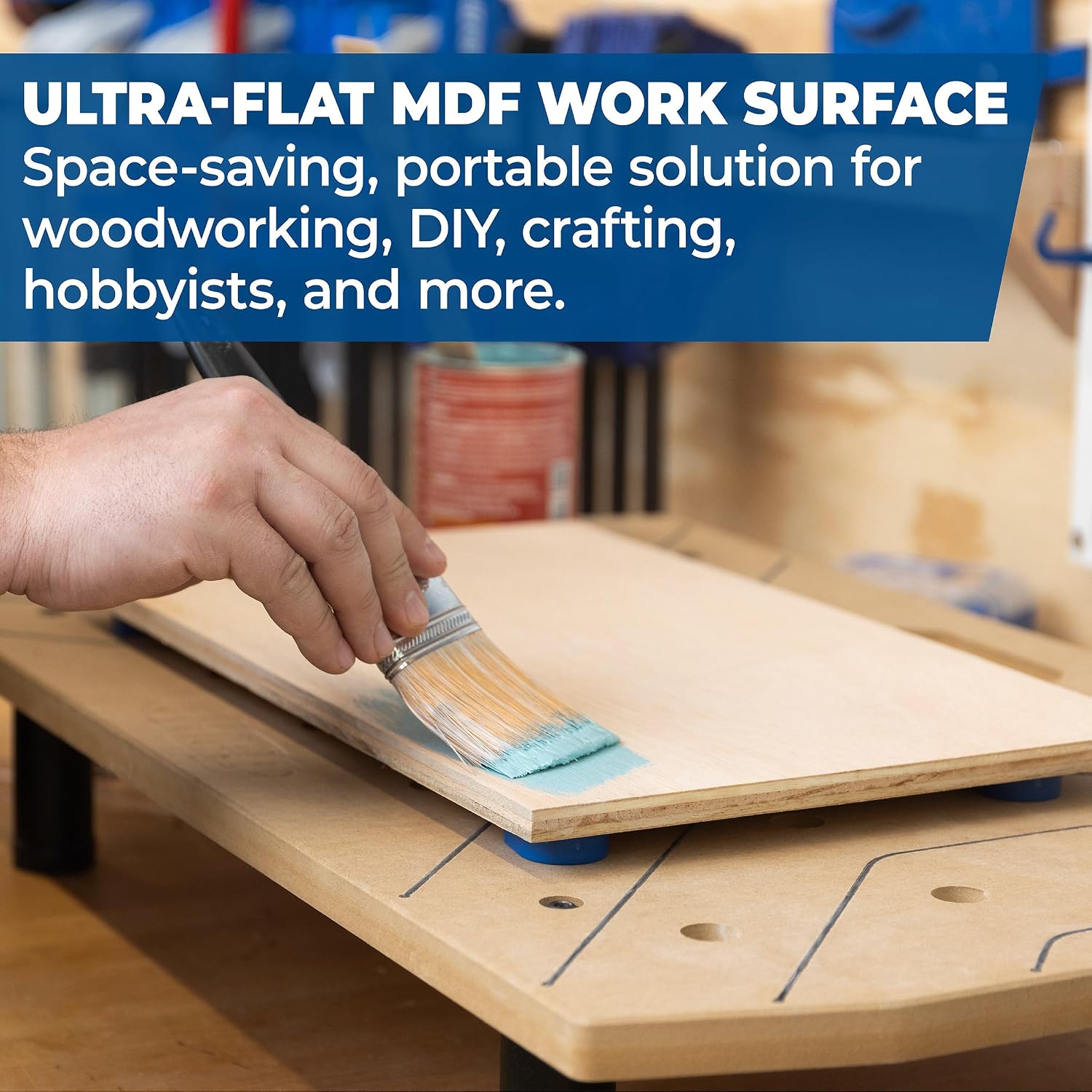 Kreg Portable Work Surface Bundle - Compact Portable Workbench - Ultra Flat Fiberboard Top - Dog Hole Clamping System - Mobile Workstation with