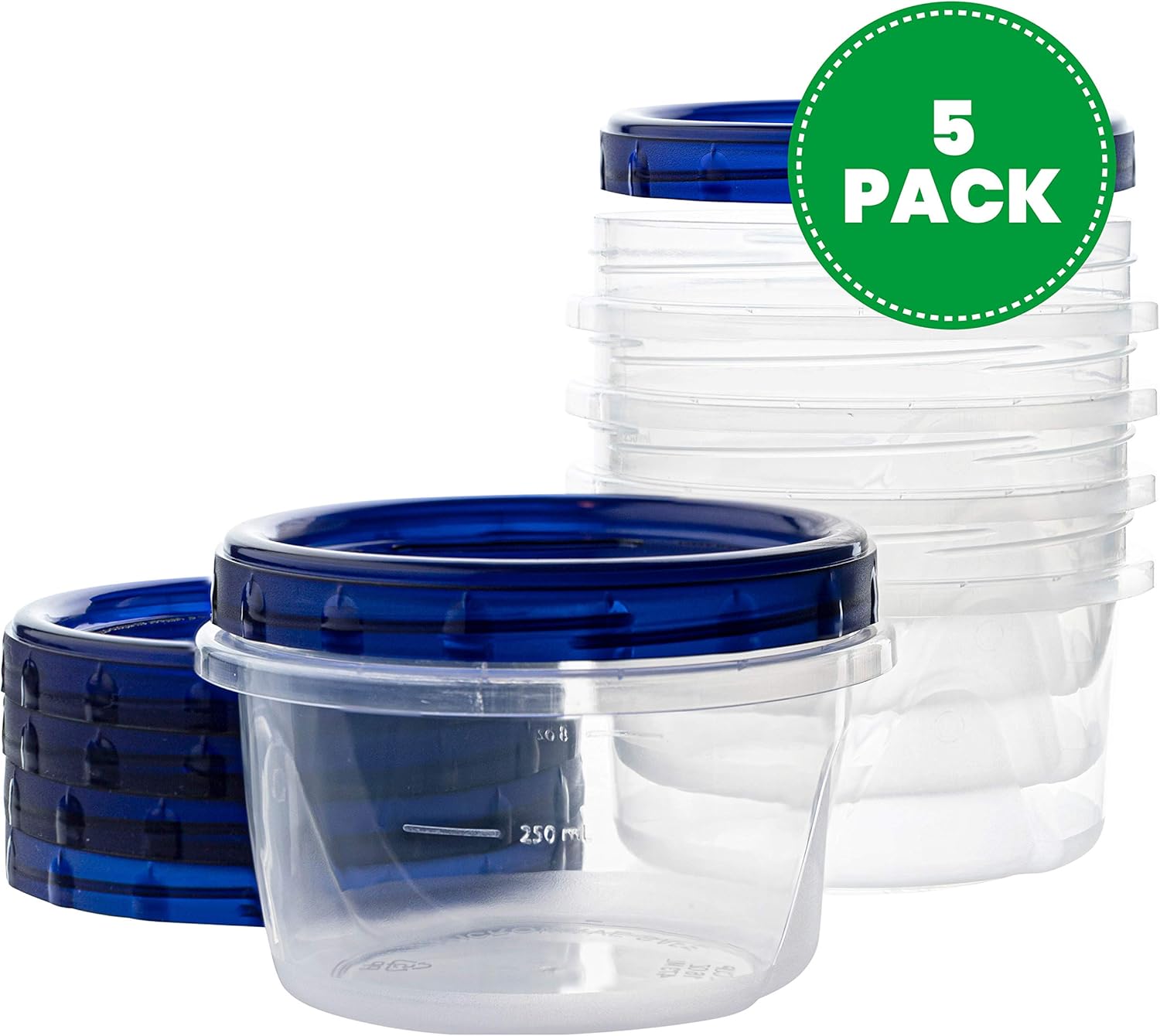 PLASTICPRO Twist Top Deli Containers Clear bottom With blue [32 oz 3 Pack]