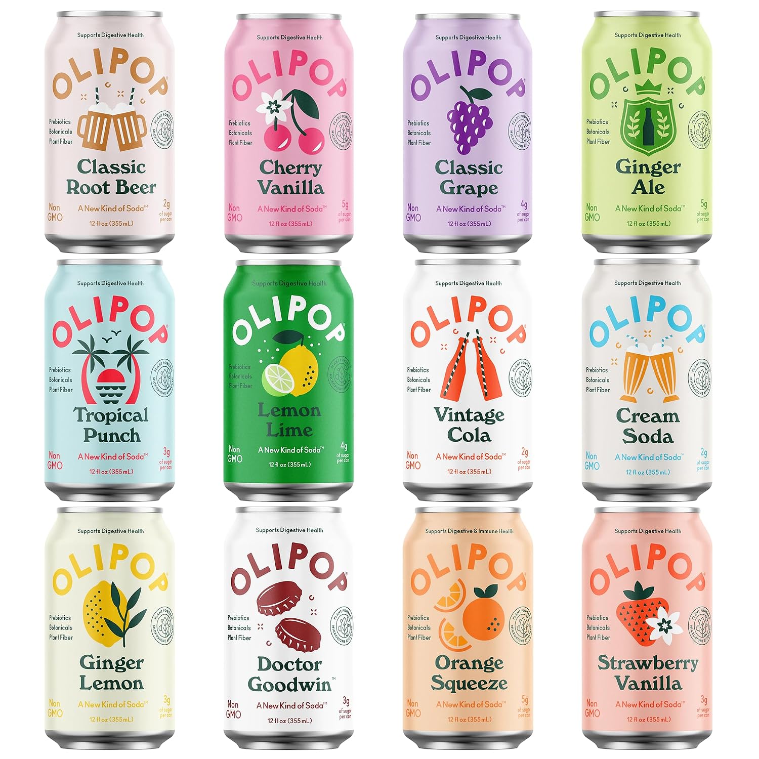 OLIPOP - The Sampler, 6-Flavor Soda Variety Pack, Healthy Soda, Prebiotic Soft Drinks, Supports Digestive Health & Gut Health, High Fiber, Low Calorie