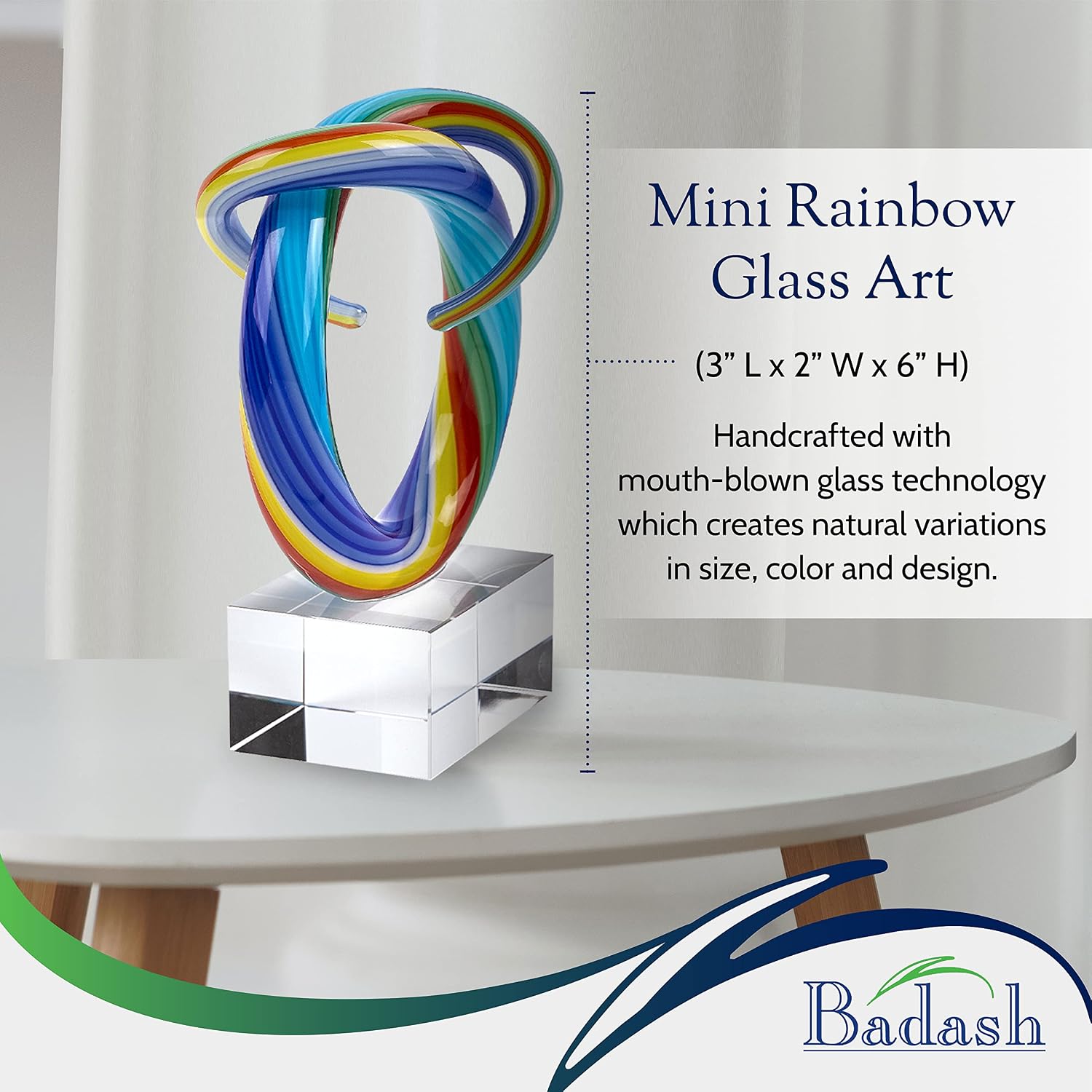 Badash Rainbow Murano-Style Art Glass Sculpture Centerpiece, 18 Inch | Murano-style art glass sculpture for tabletop decor, living rooms, offices, shelves, console tables and gifts