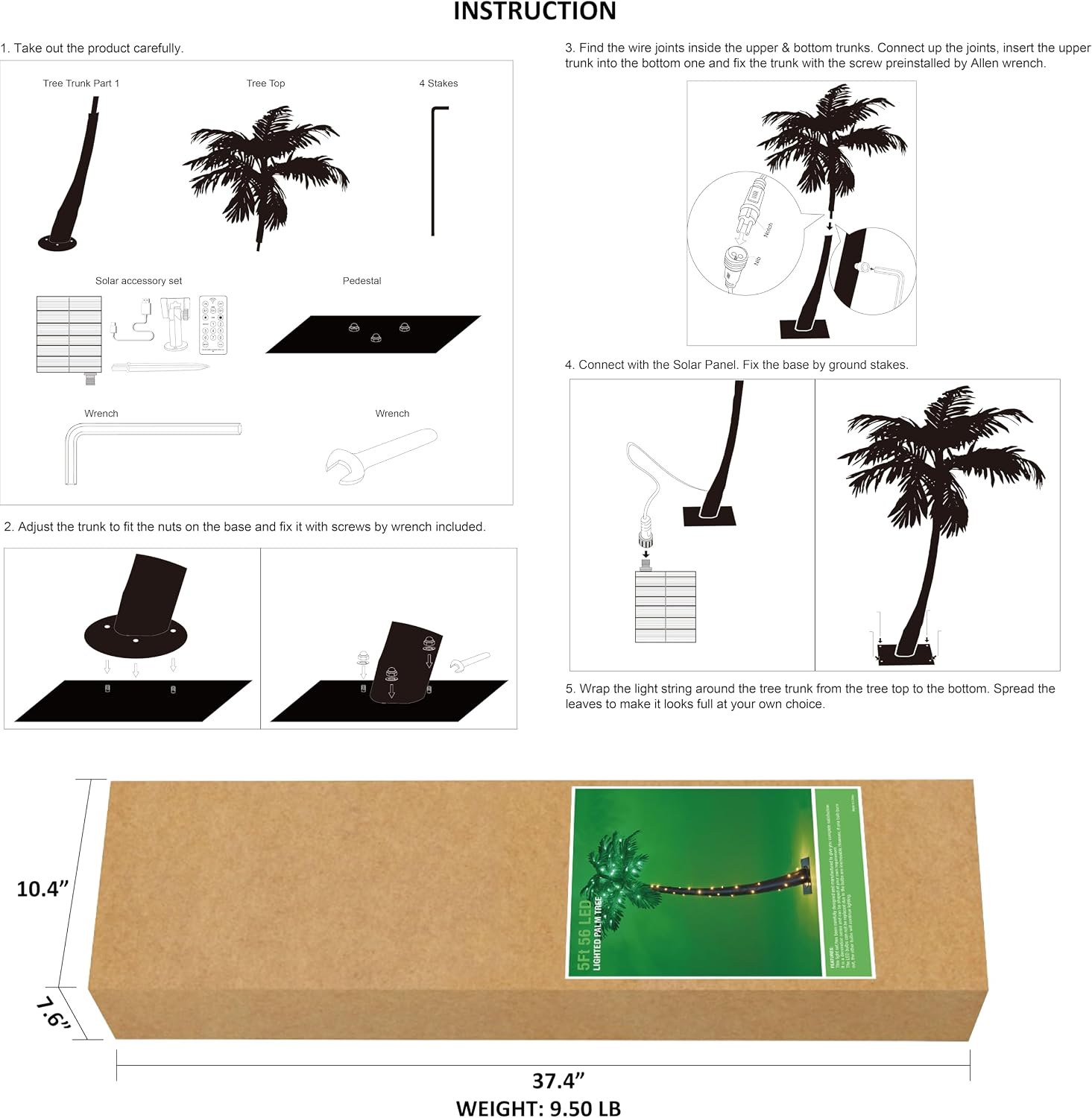 Lightshare 7 Feet Palm Tree 152LED Lights Artificial Fake Tree Decoration for Tiki Bar Outside Patio Porch Pool Christmas Nativity