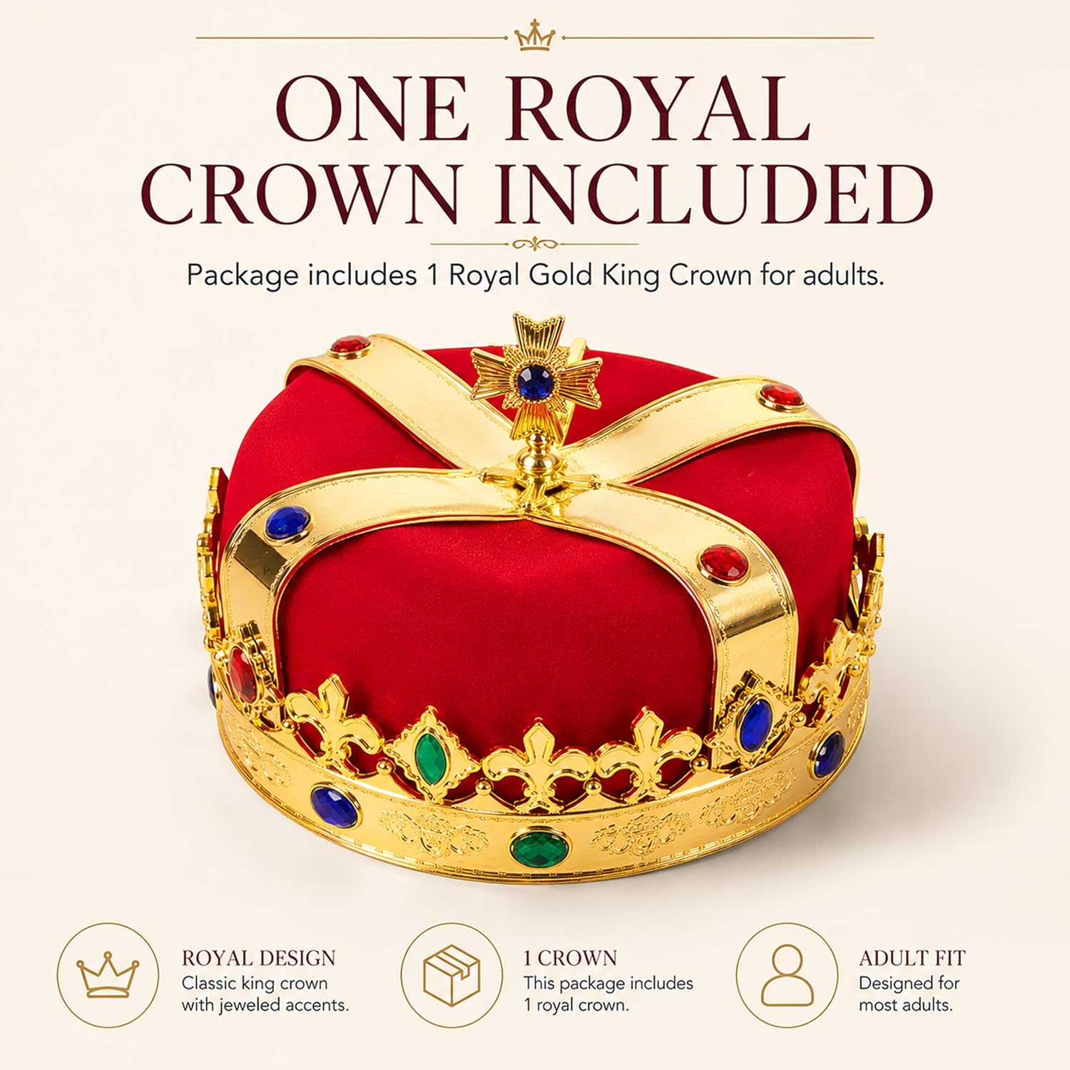 Kangaroo Royal Gold King Crowns for Men & Women - King Costume Headpiece | Medieval Prince Plastic Crown - King Costume Headpiece for Halloween