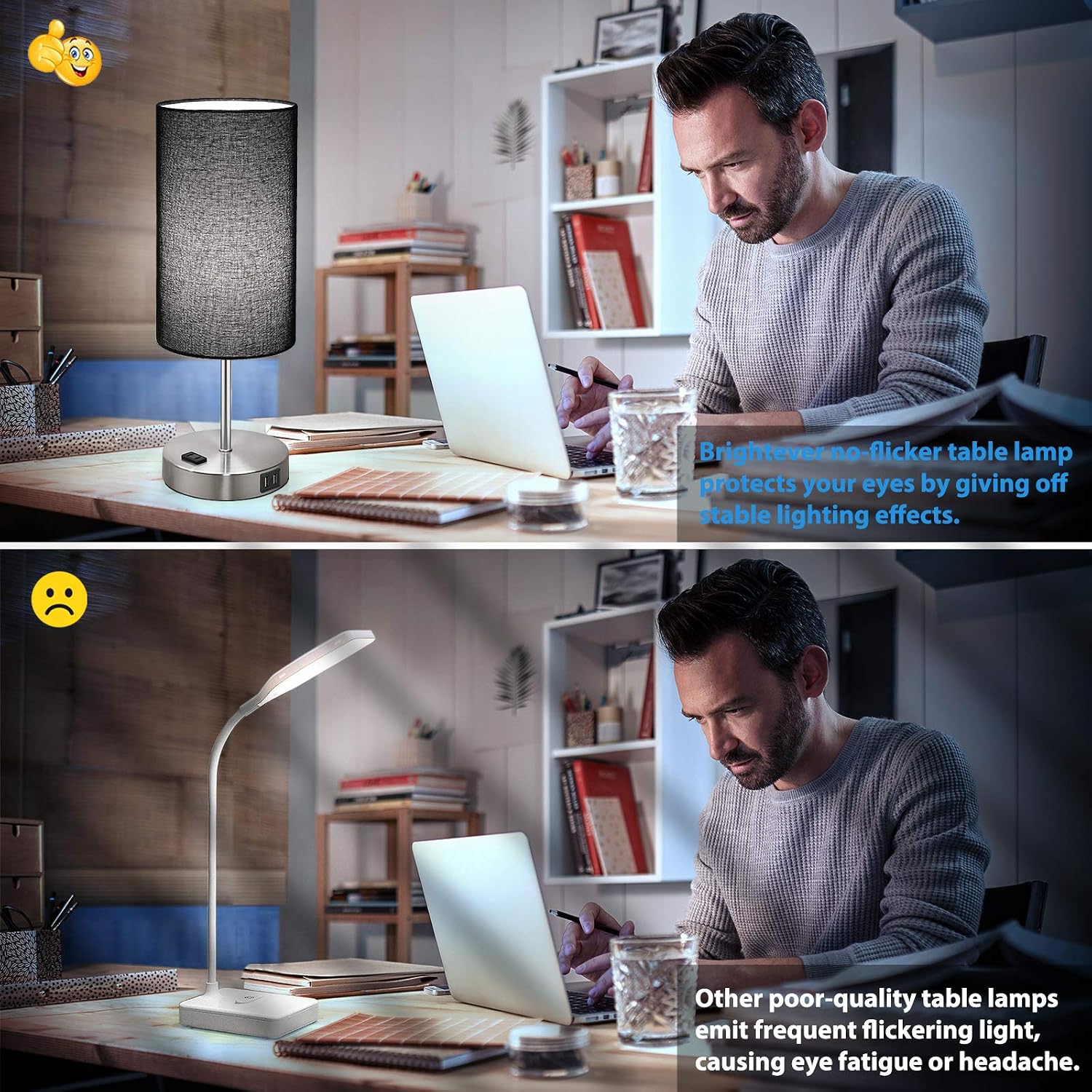 Set of 2 Touch Control Table Lamps with 2 USB Charging Ports&AC Outlet