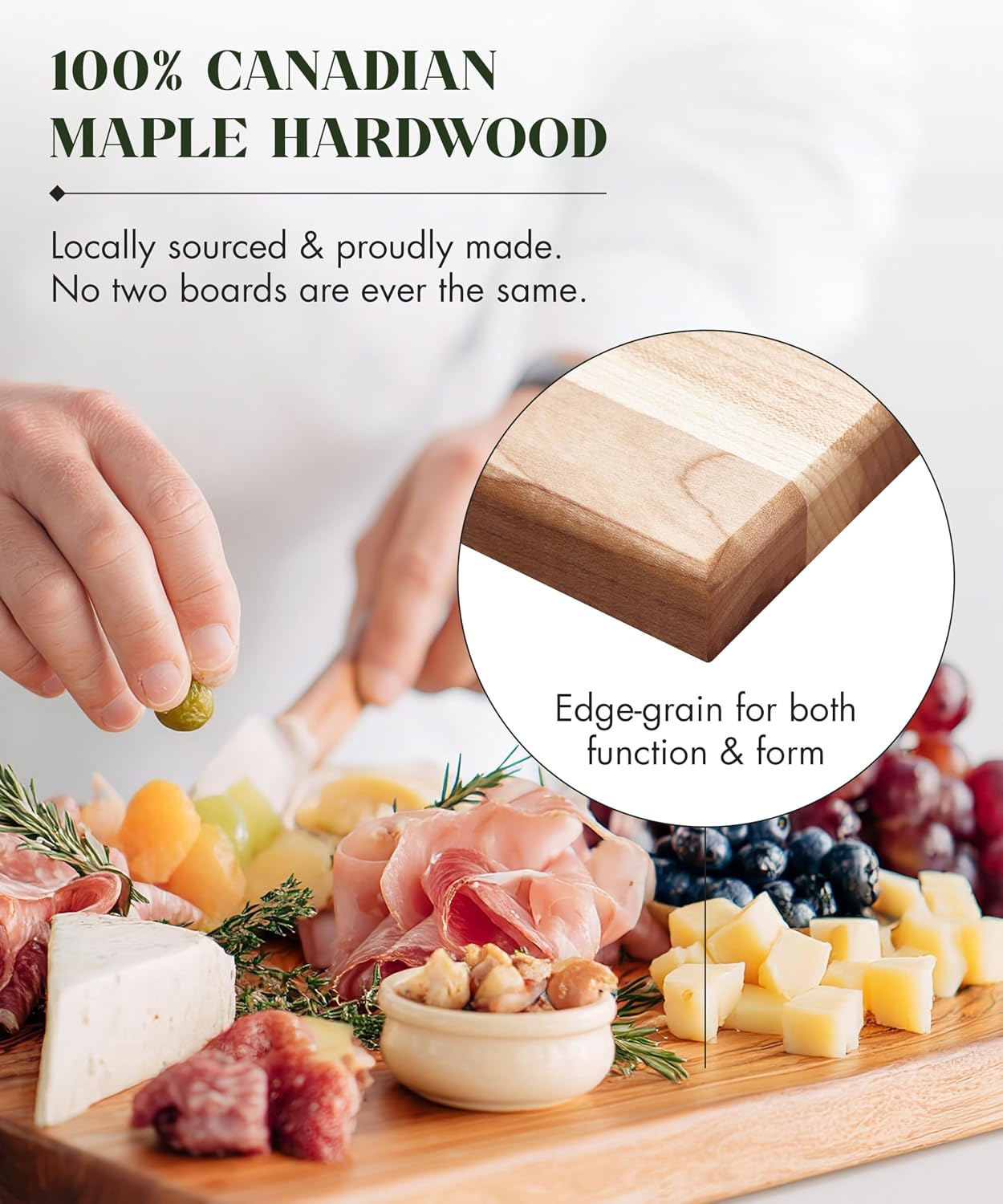 Labell Large Canadian Maple Edge Grain Cutting Board, 18 x 24 x 0.75 in | Chopping Board, Food Prep, Natural, Durable, Charcuterie, Serving, Styling