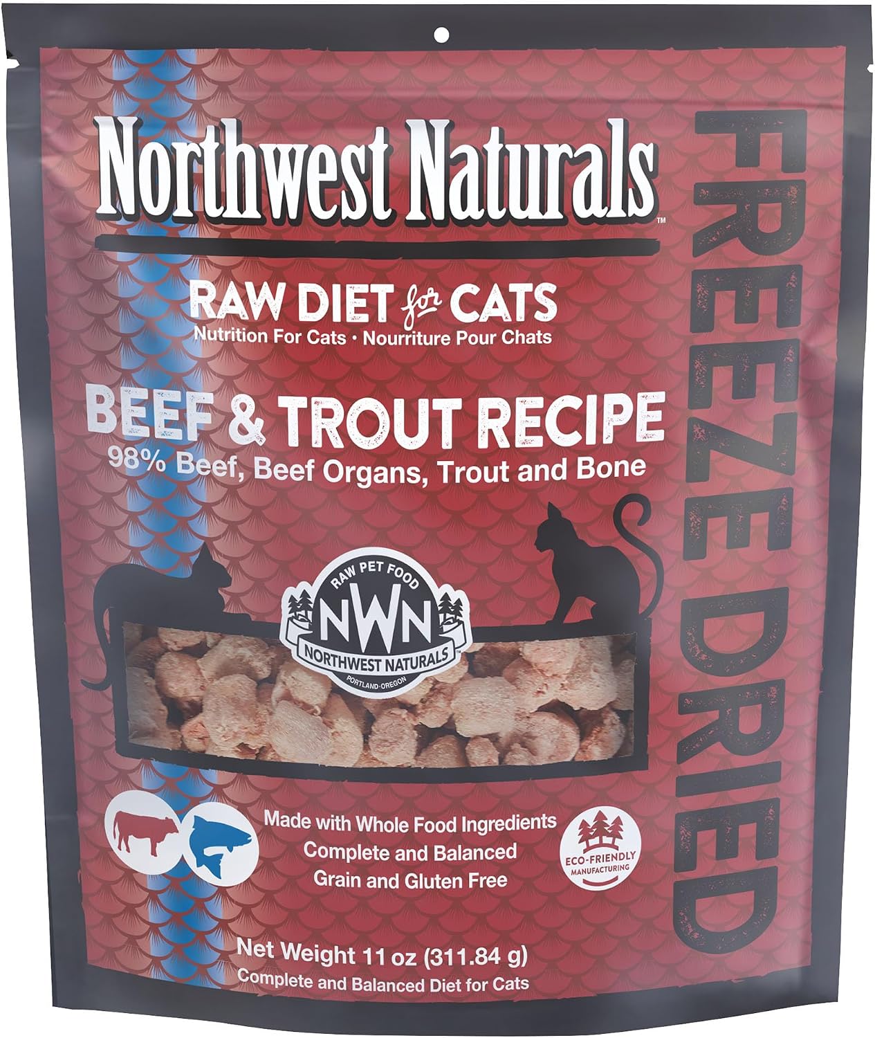 Northwest Naturals Freeze-Dried Turkey Cat & Kitten Food – Bite-Sized Nibbles – Healthy, Limited, Human-Grade Ingredients, All-Natural, High-Protein Raw Diet – Complete & Balanced, Made in USA, 11 oz