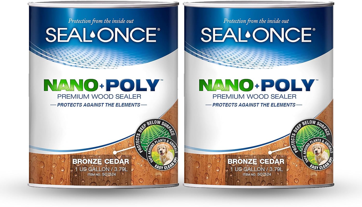 Seal-Once Nano+Poly Wood Sealer and Waterproofer, Clear, 1 Gallon | With Polyurethane, Water-based, Low-VOC, Waterproofer & Stain, For Decks, Fences & Log Homes