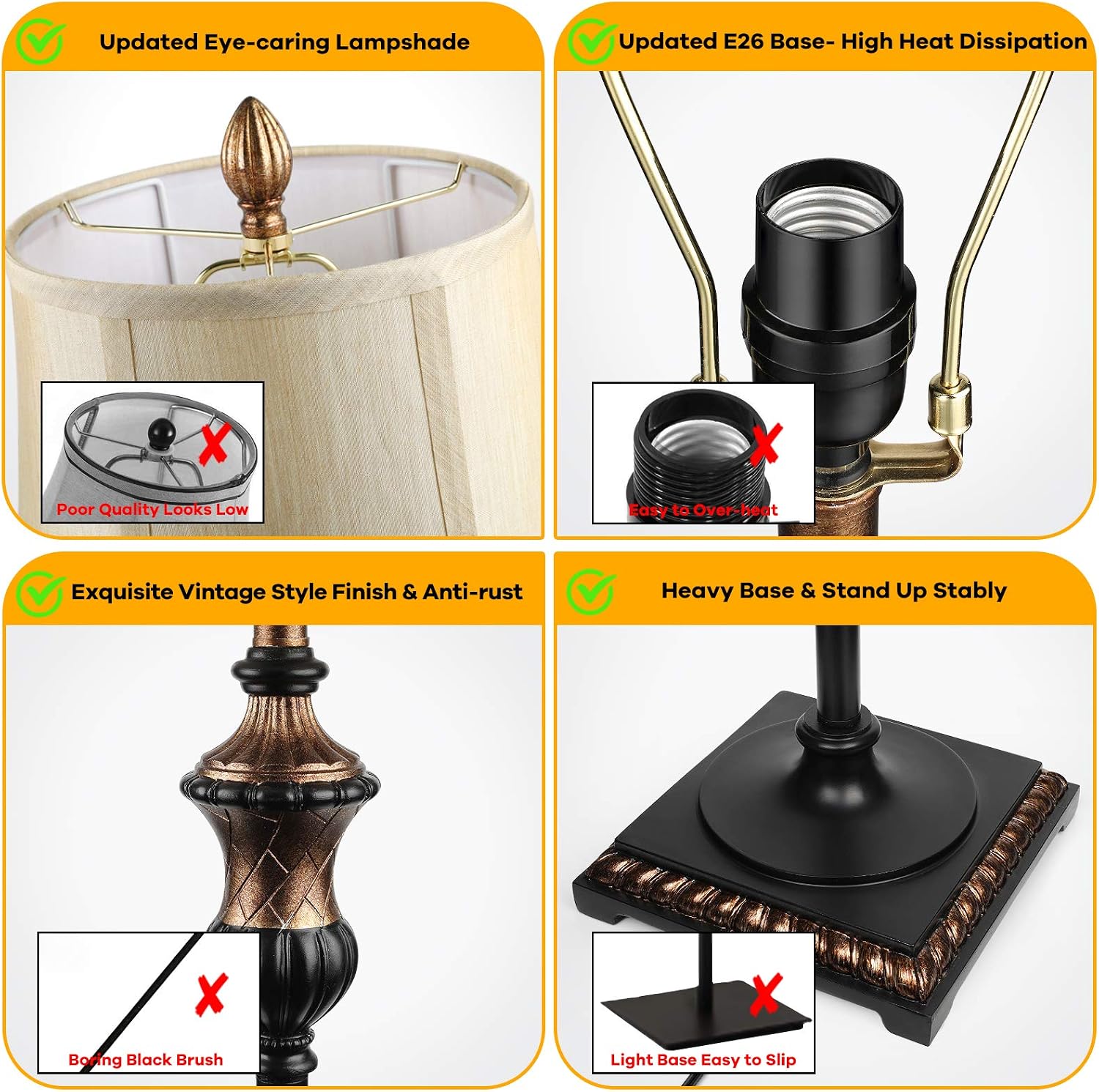 TOBUSA Traditional Floor Lamp, Standing Lamp with Bronze Fabric Shade