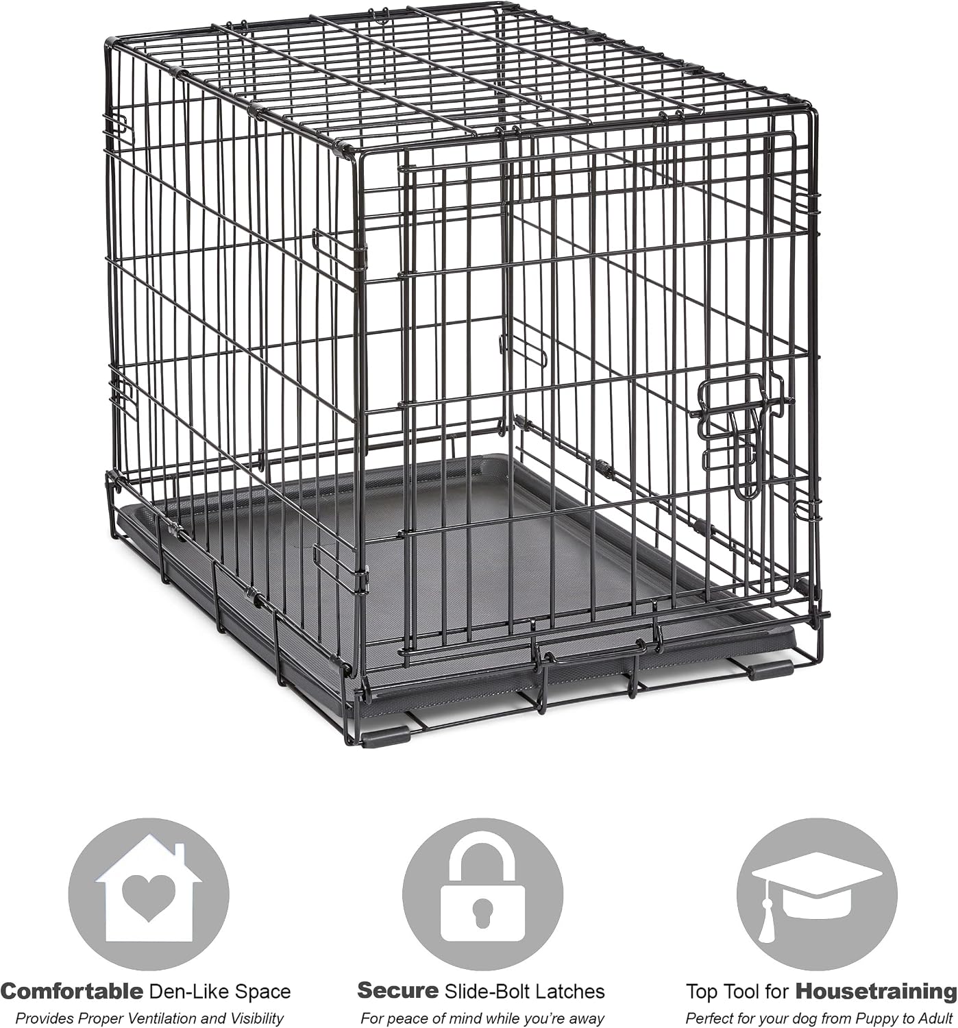Midwest Homes for Pets 24-Inch New World Crate for Small Breeds, 12-20 lbs, Double Door Folding Dog Crate, Leak-Proof Tray & Secure Latches, Portable, Durable & Easy to Assemble