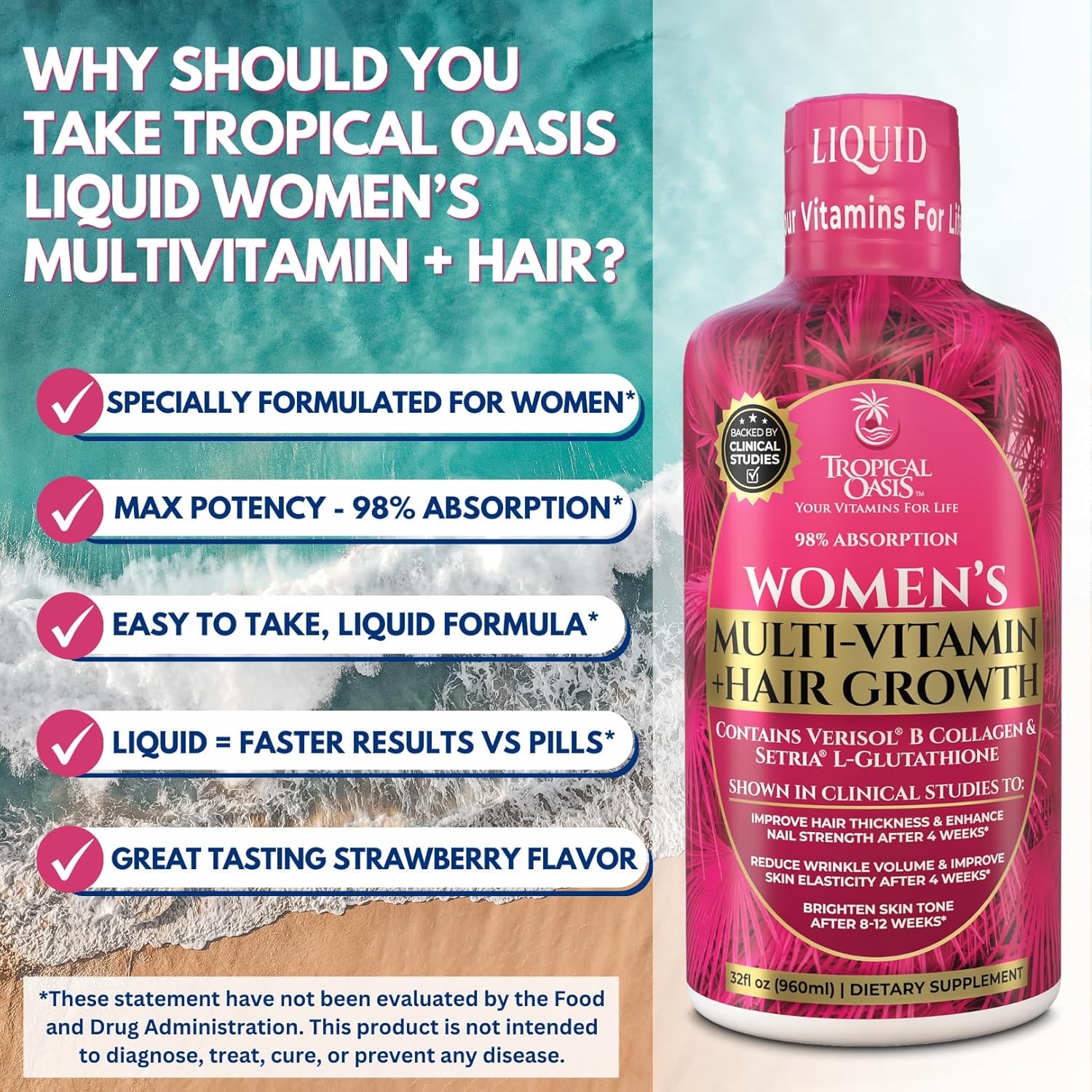 Premium Liquid Multivitamin for Women | Sugar Free Women’s Multivitamin | 100+ Vitamins, Minerals & Herbs Promote Anti-Aging, Heart, Brain & Bone Health |98% Absorption Rate | Non-GMO | 32 Serv
