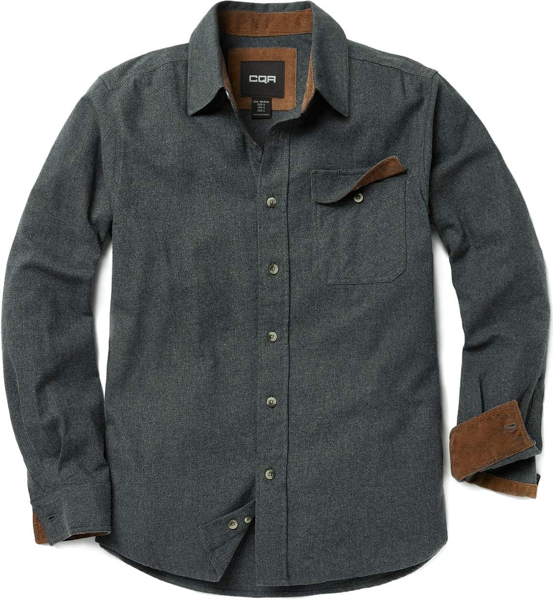 CQR Men's 100% All Cotton Button Down Flannel Shirts, Long Sleeve Brushed Warm Soft Casual Outdoor Plaid Shirt