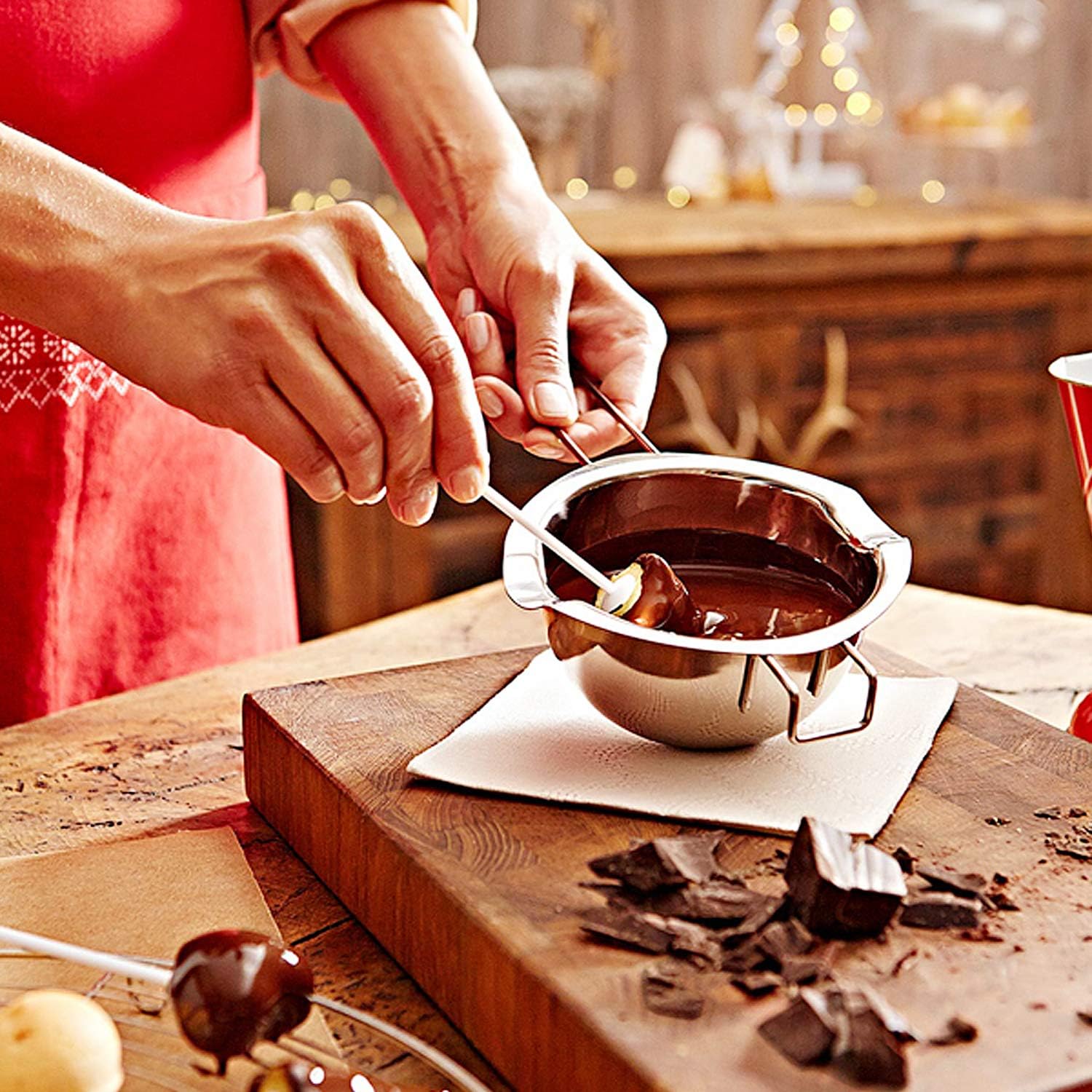 2 Pieces Stainless Steel Double Boiler Pot with 2 Metal Spoon, Chocolate Melting Pot for Melting Chocolate, Butter, Cheese