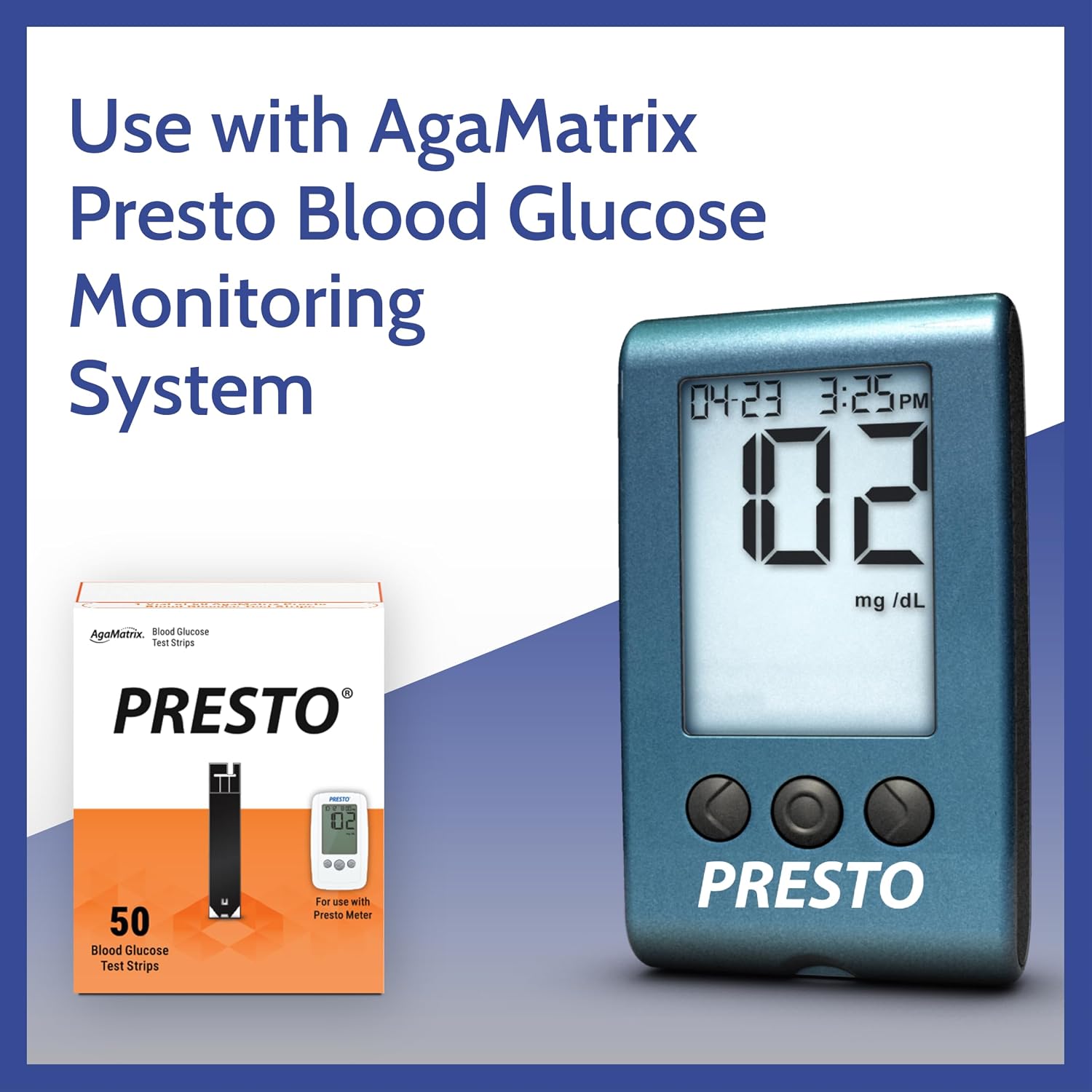 AgaMatrix Presto Test Strips, 100 Count (Pack of 1) | Use with AgaMatrix Presto Blood Glucose Monitor Only | Not for use with Other Meters | 1 Box, 100 Diabetes Test Strips