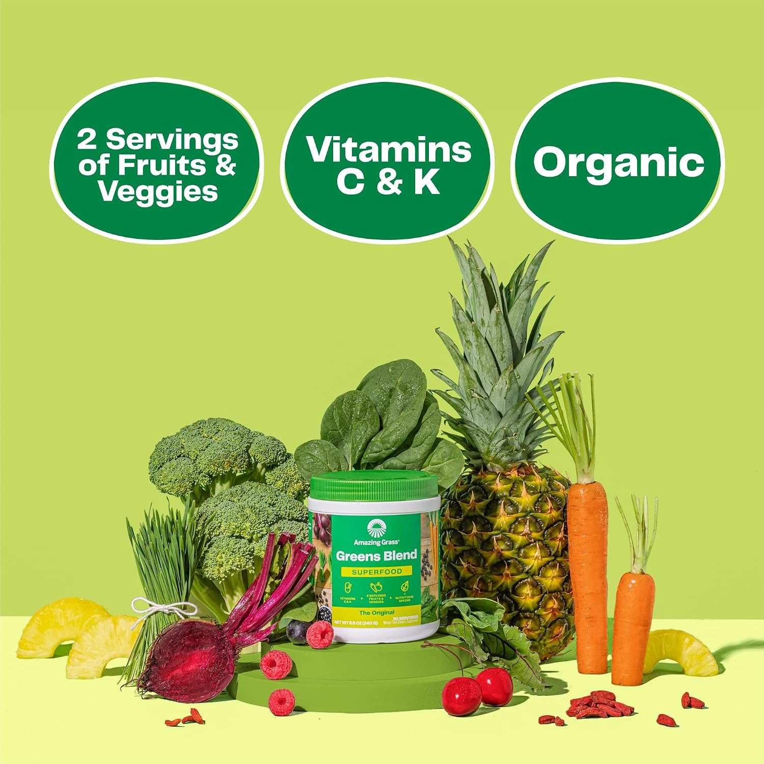 Amazing Grass Super Greens Powder Original, 60 Servings, 16.9 oz | Organic Greens Superfood Powder with Spirulina, Beet Root, Probiotics & Digestive Enzymes to Support Digestion