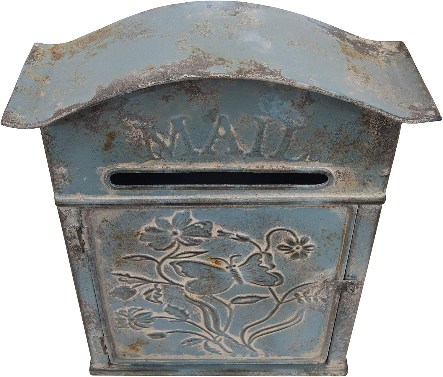 Creative Co-Op Distressed Blue Embossed Tin Mail Box