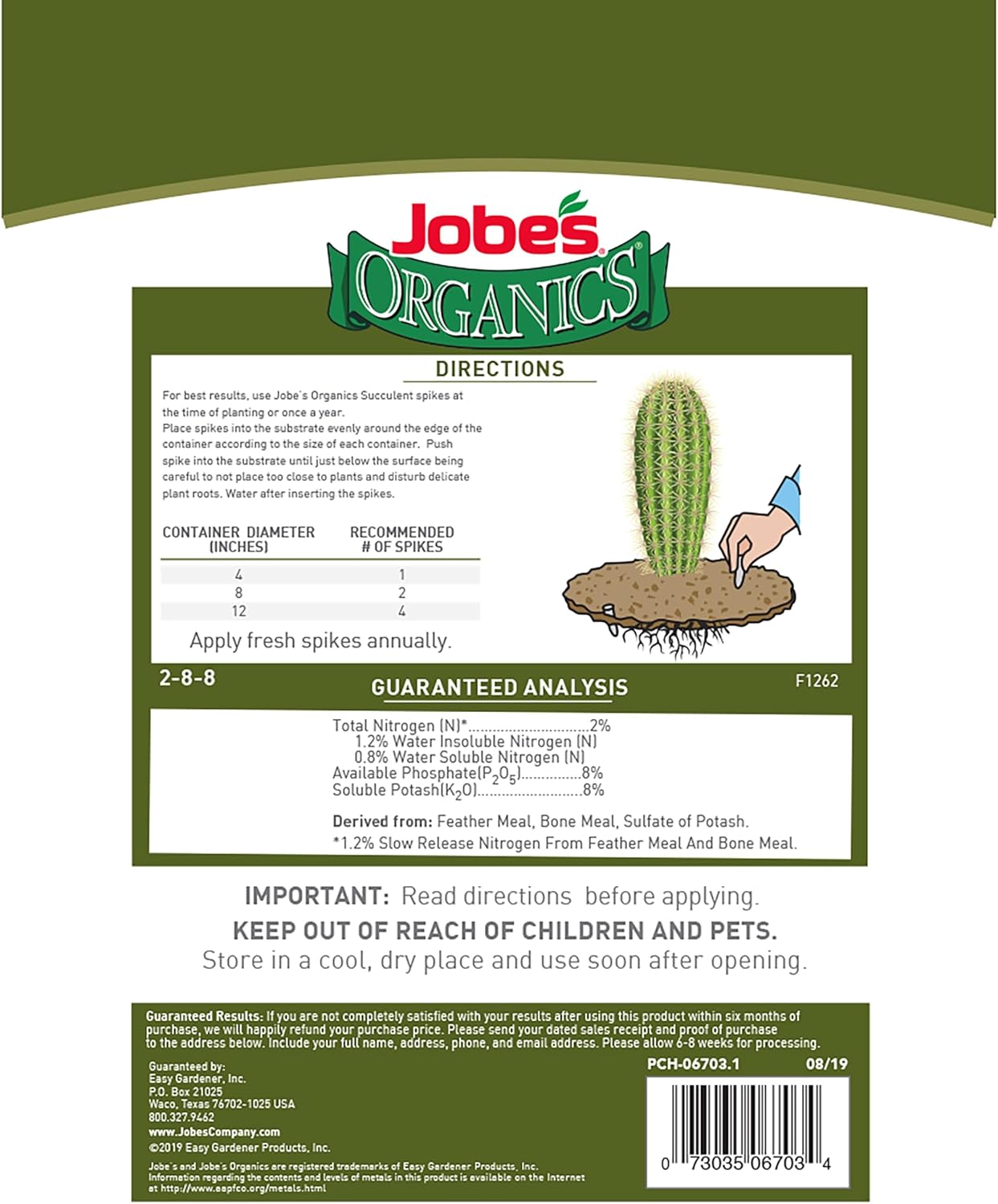Jobe’s Organics All Purpose Fertilizer Spikes, Easy Plant Care Fertilizer for Vegetables, Flowers, Shrubs, Trees, and Plants, 50 Count