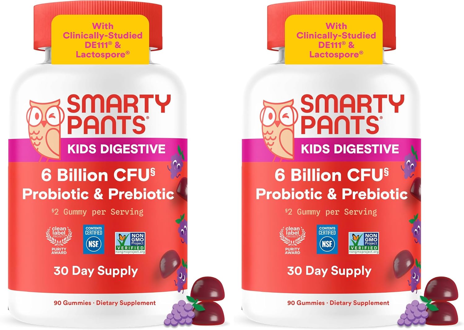 SmartyPants Kids Probiotic & Prebiotic Gummies for Digestive Health: Gut Health Supplement, Clinically Studied Prebiotic for Immune Support, Strawberry, 60 Count (30 Day Supply)
