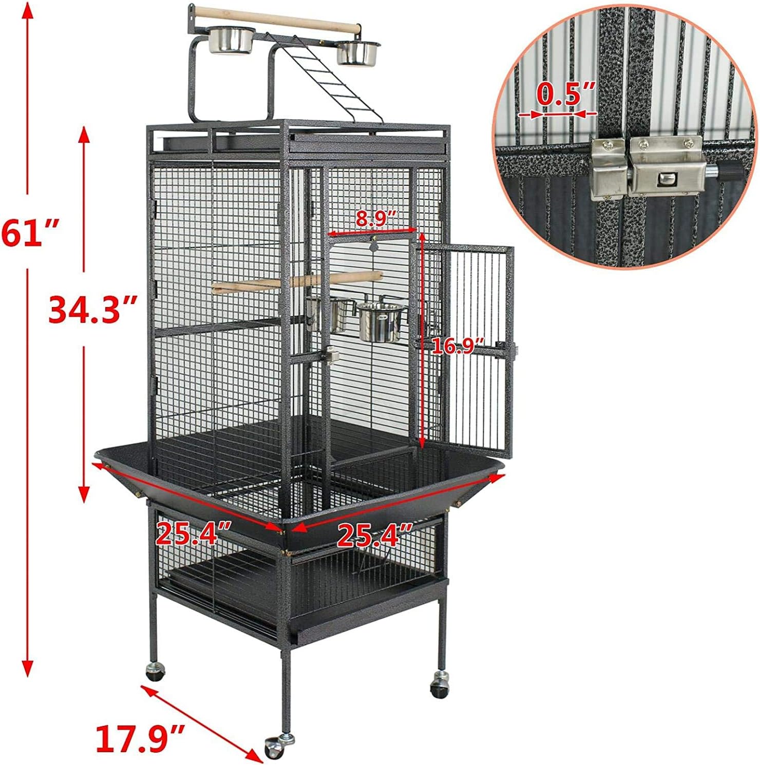 Nova Microdermabrasion 68-Inch Height Wrought Iron Standing Large Play Top Bird Cage for African Grey Small Quaker Parrot Cockatiel Sun Parakeet Green Cheek Conure Dove Budgie Lovebird