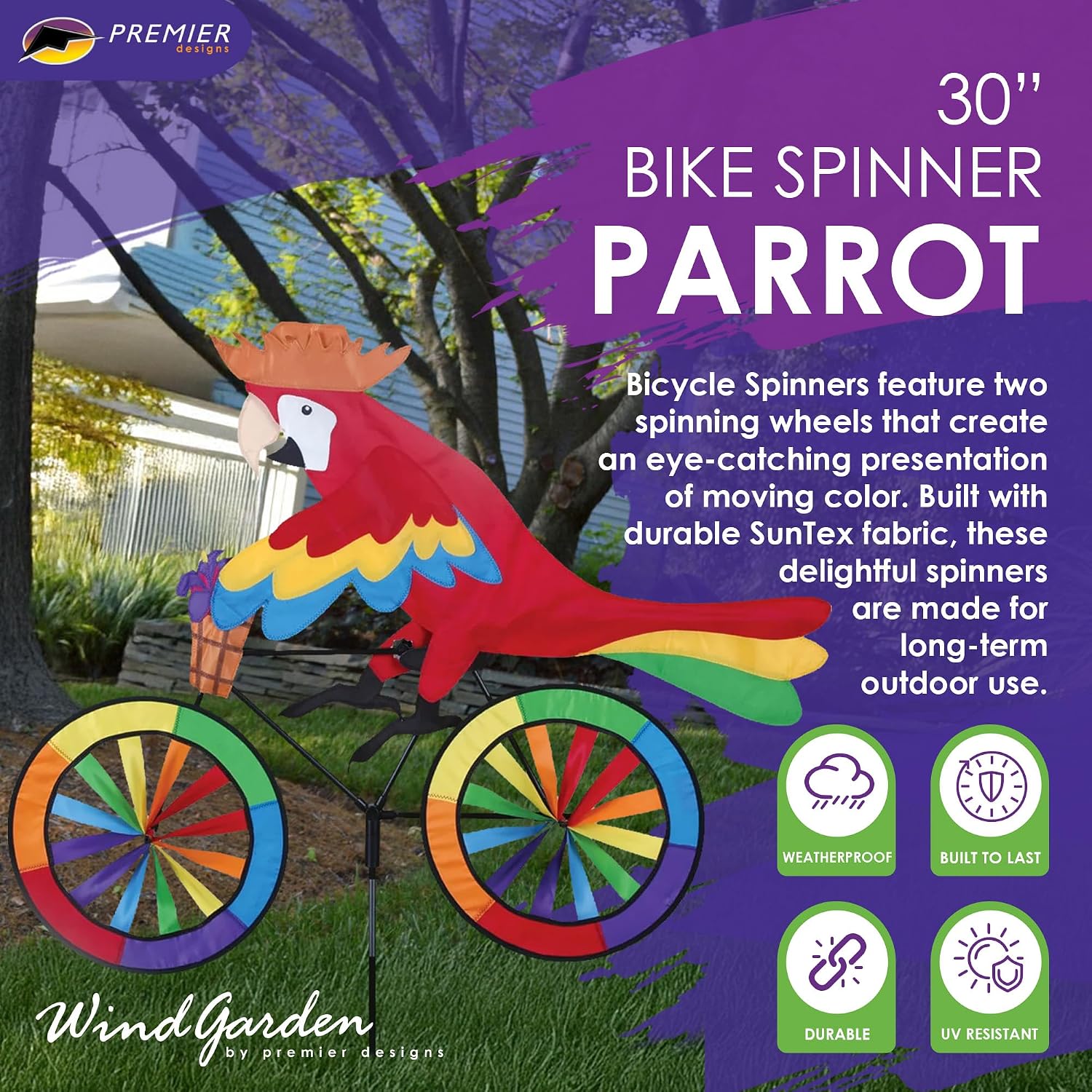 Bike Spinner Parrot 30" – Tropical Bird Design, Weather-Resistant Outdoor Decor, Durable & Lightweight for Patios, Yards