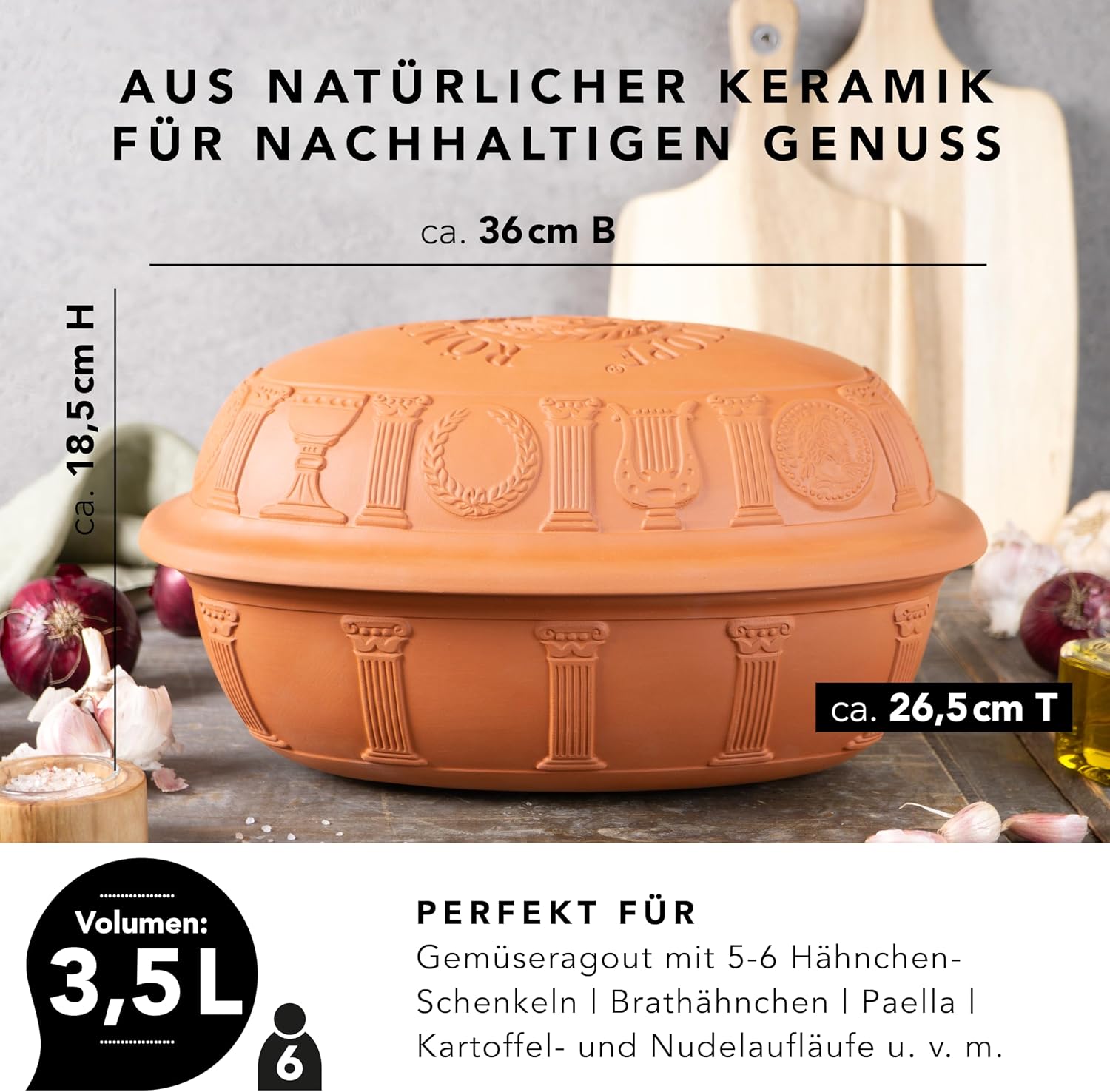 Romertopf Clay Roaster | 40 Years Anniversary Edition | Non-Stick Dutch Oven | Healthy Pot Cooking | Clay Baker | Versatile Cooking Vessel - 3.7 Quarts (3.5 Liters) for up to 6 people