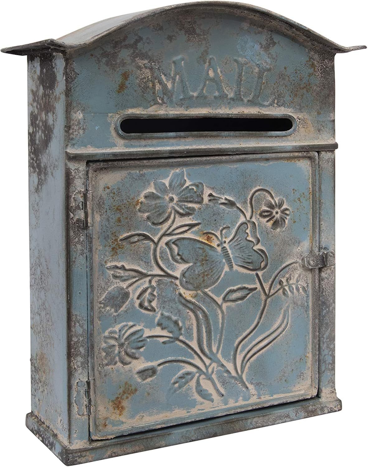 Creative Co-Op Distressed Blue Embossed Tin Mail Box