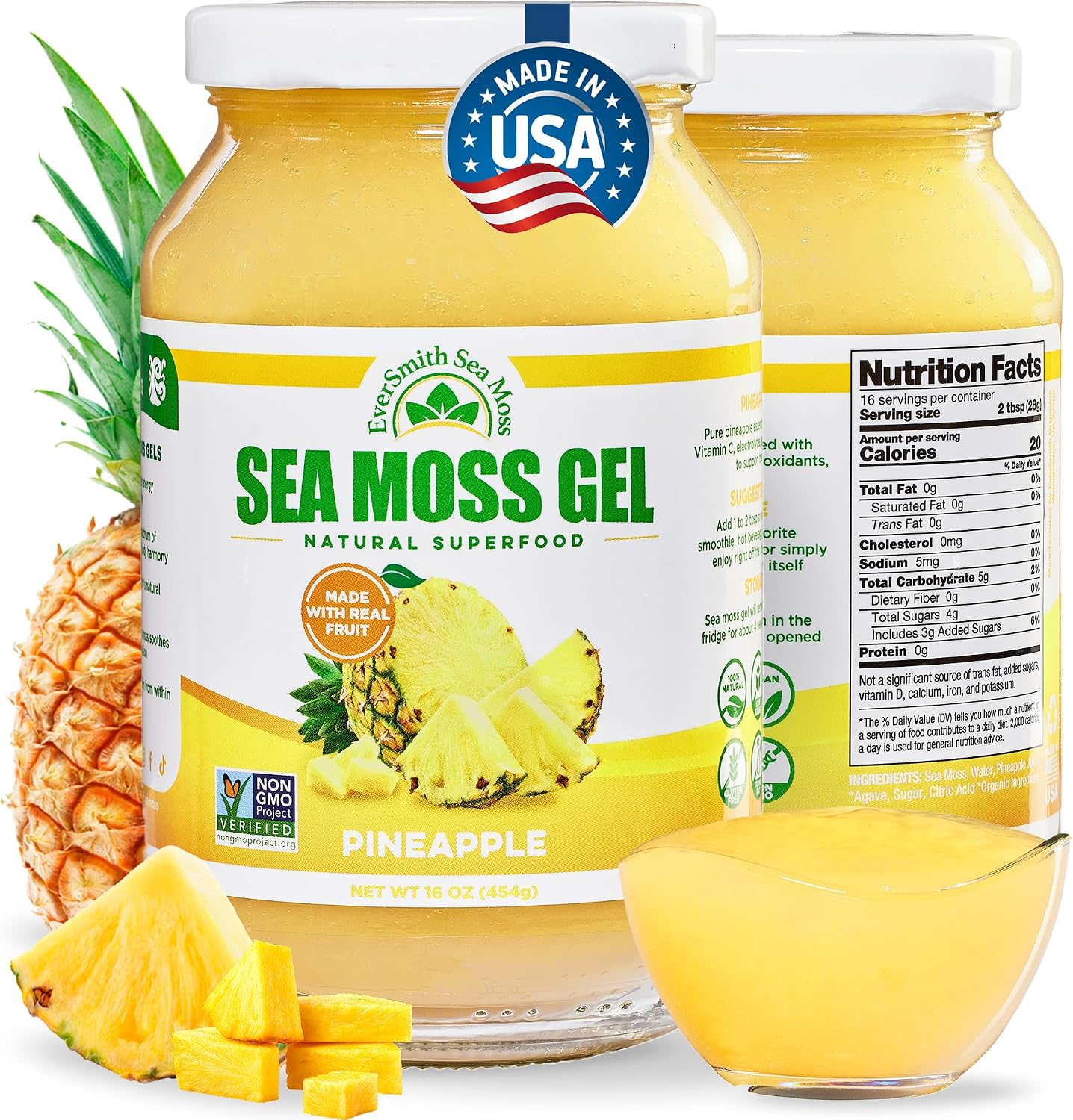EverSmith Organics Wildcrafted Irish Sea Moss Gel, Mango Pineapple, 1 Jar