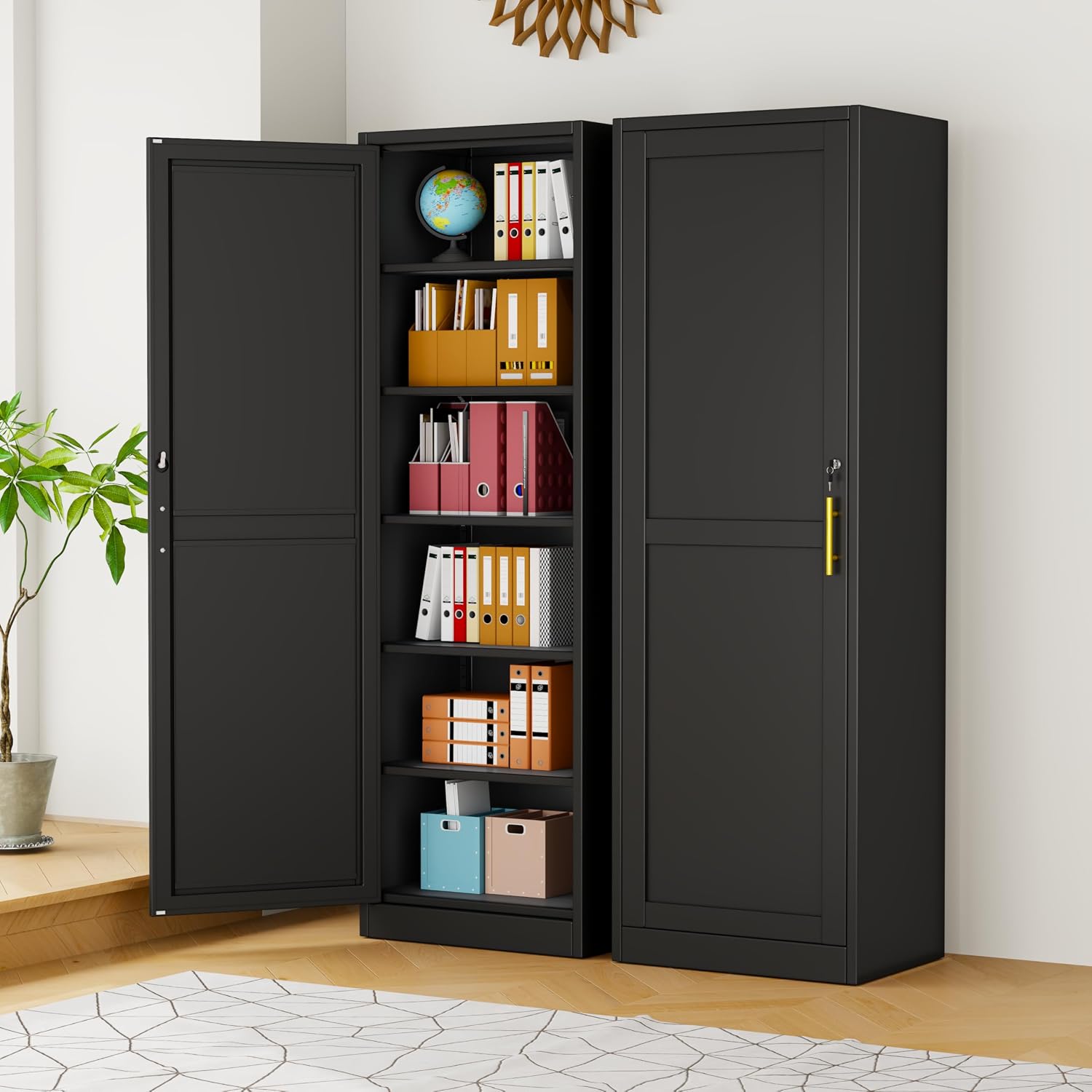 pozdeg 67" Tall Narrow White Metal Storage Cabinet | 2 Doors, 4 Adjustable Shelves, Freestanding Slim Pantry Organizer for Bathroom Kitchen Living Room