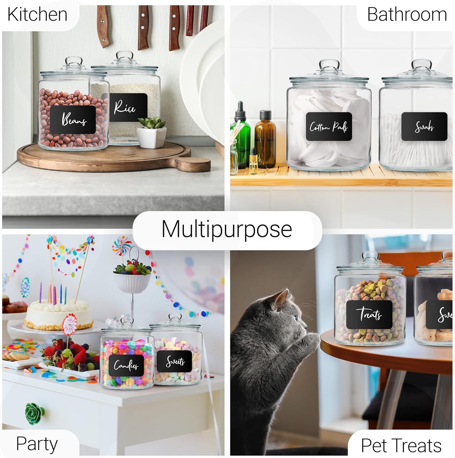 Le’raze 3pc Canister Sets for Kitchen Counter + Labels & Marker - Glass Cookie Jars with Airtight Lids - Food Storage Containers with Lids