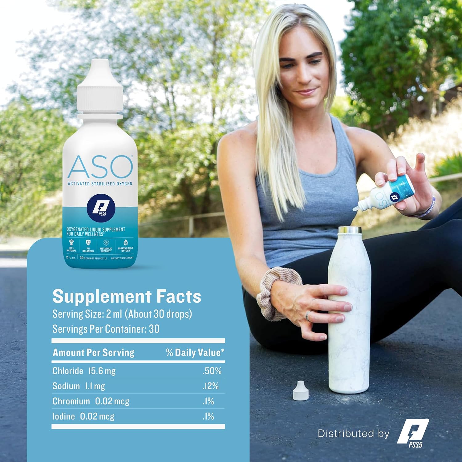 ASO Liquid Oxygen Drops, Activated Stabilized Oxygen, Dietary Supplement to Boost Energy Levels & Help with Workout Recovery