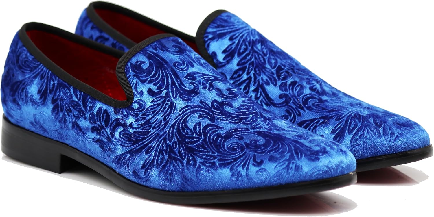 SPK35 Men's Vintage Velvet Flower Designer Dress Loafers Slip On Shoes Classic Tuxedo Dress Shoes