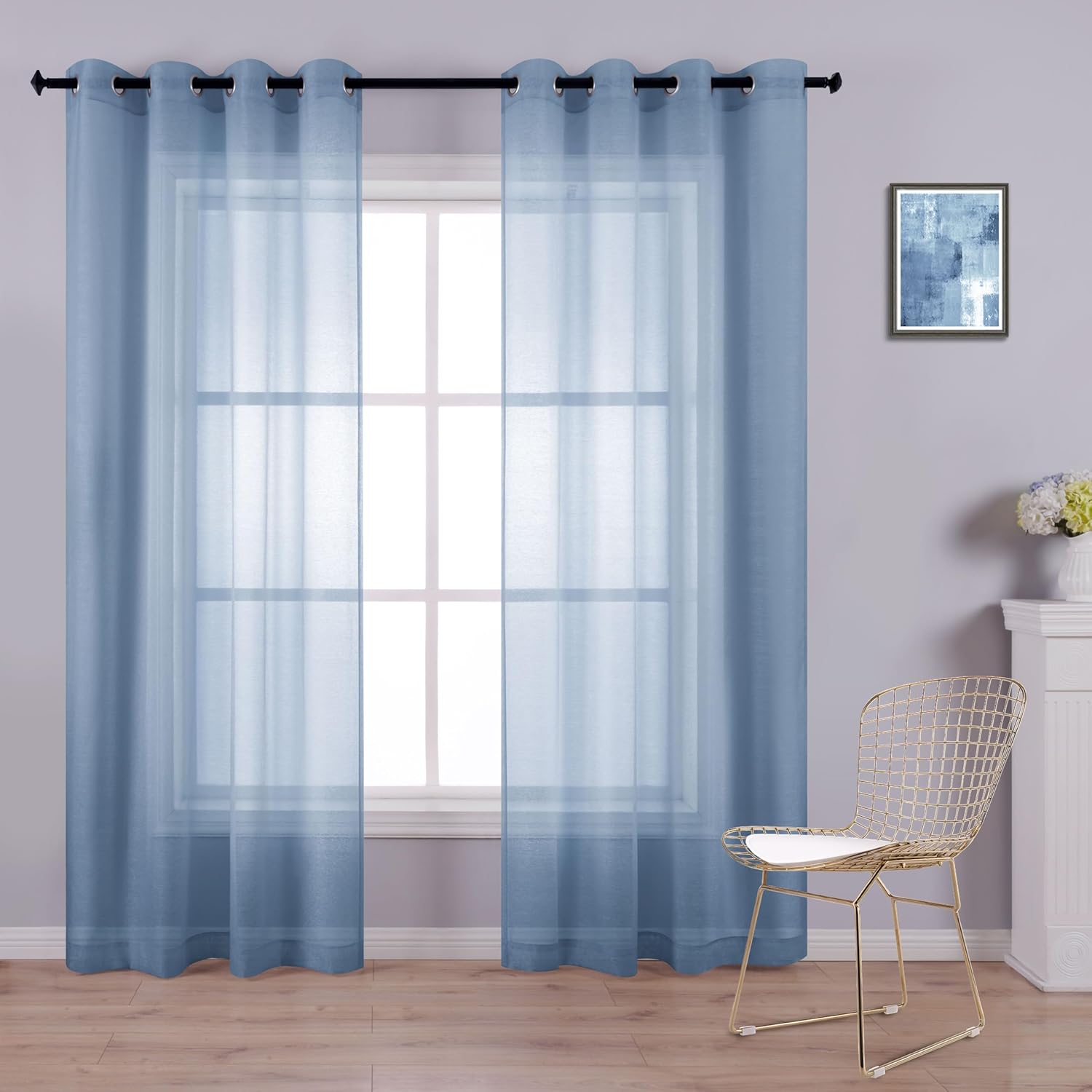 KOUFALL White Sheer Curtains 72 Inches Long for Bedroom Set of 2 Panels Grommet Faux Linen Window Voile Semi Baisc Decorative Sheer Curtains for