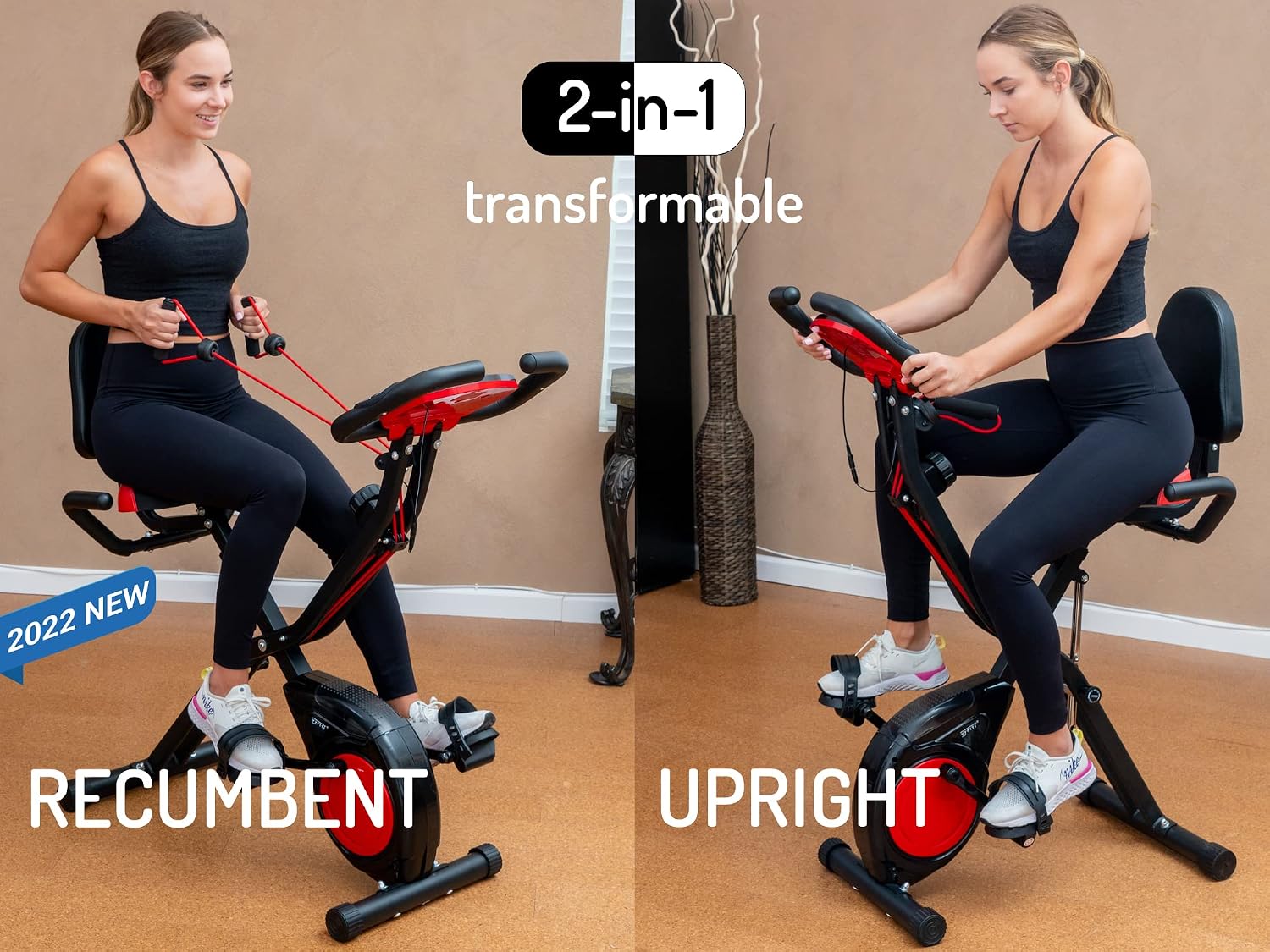 3-IN-1 Exercise Bike with Luminous Digits Display | Folding Stationary Bikes for Home Seniors | Compact Workout Bike with Fully Support Backrest