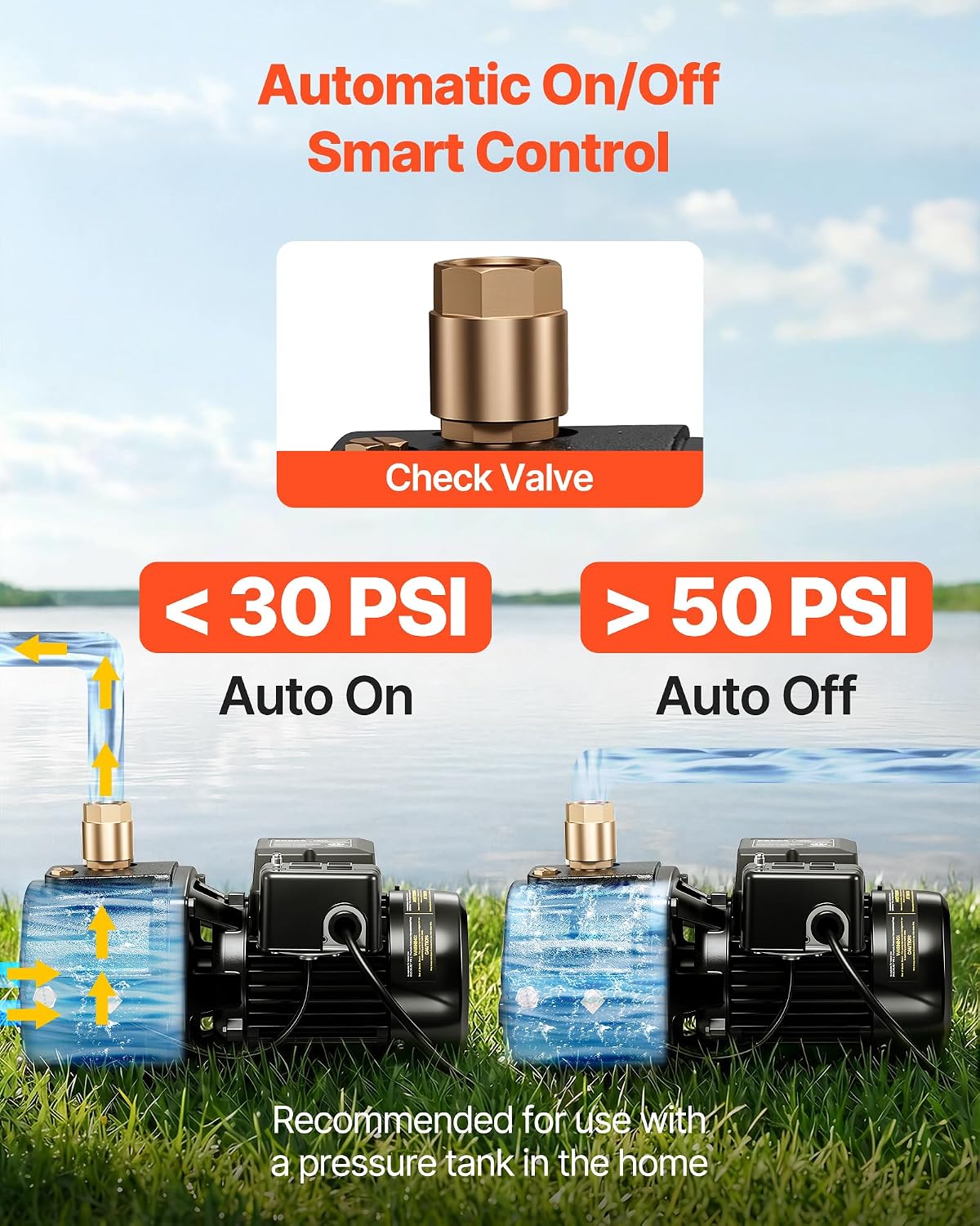 VEVOR 1/2 HP Shallow Well Jet Pump, AC 115/230 Volt, 790 GPH Dual Voltage Cast Iron Well Jet Pump, with 147 ft Max Head Lift, Automatic Pressure Switch, for Garden Irrigation Lawn Sprinkler System