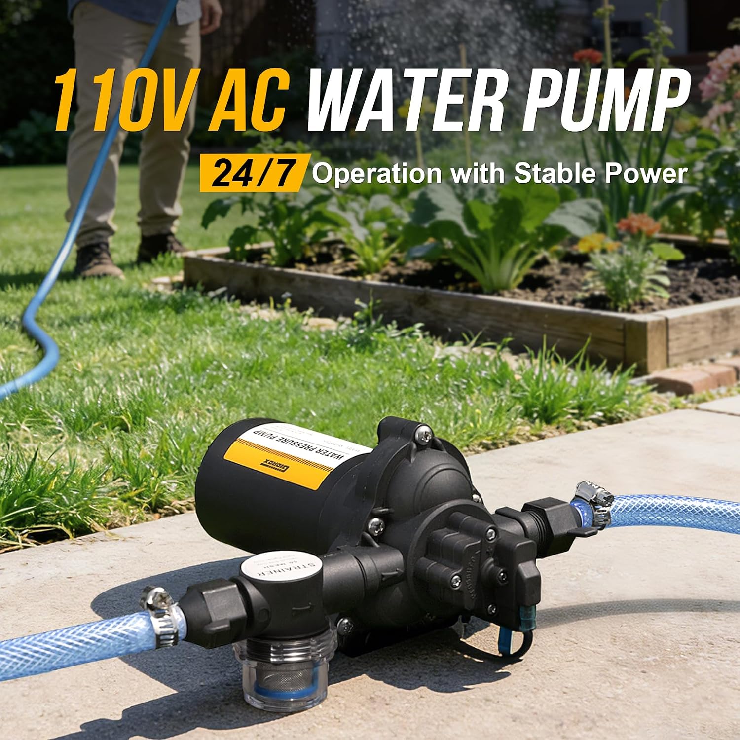 12V RV Water Pump, 5.0 GPM 55 PSI Diaphragm Pump, 20Volt Quiet Fresh Water Pump with Pressure Switch, Self Priming Pressure Pumps for RV Camper Boat Marine Food Truck, Dark Grey