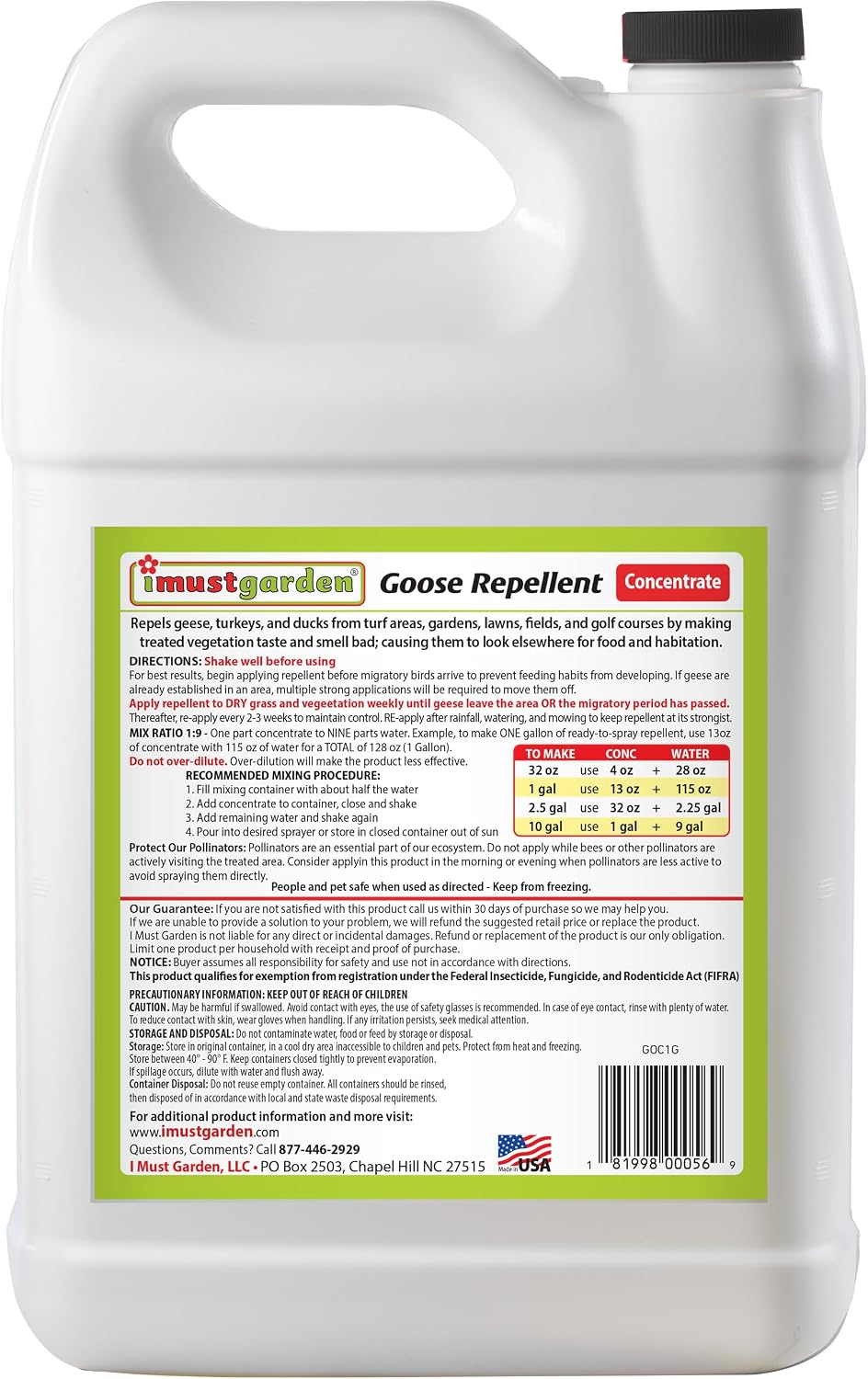 I Must Garden Goose Repellent: Protect Lawns/Lakefronts - 1 Gal Concentrate