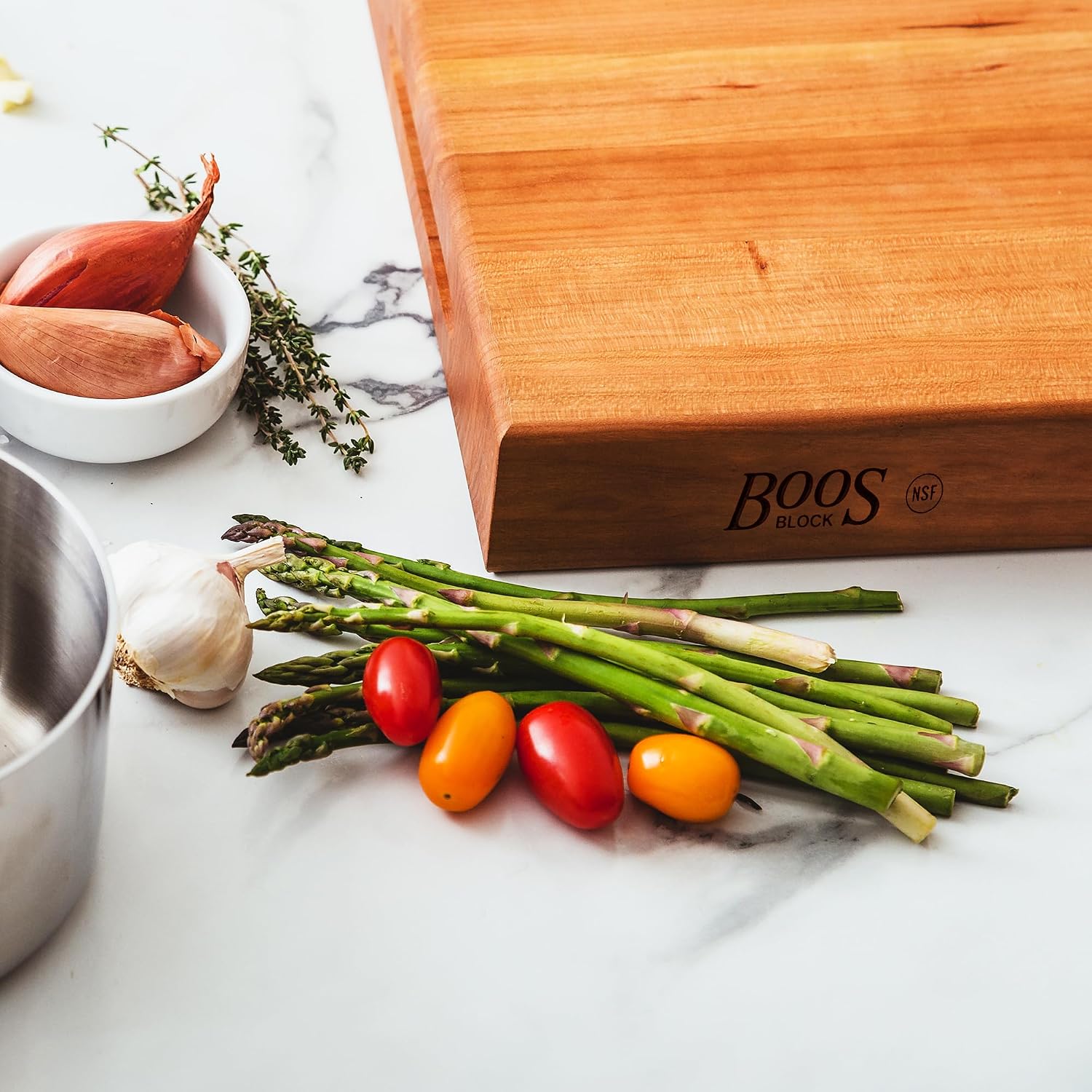 John Boos Handle Boards Series Rectangular Wooden Maple Cutting Board 24”x18” – 2.25” Thick, 30-lb Reversible Butcher Block with Juice Groove, Edge-Grain & Metal Handles