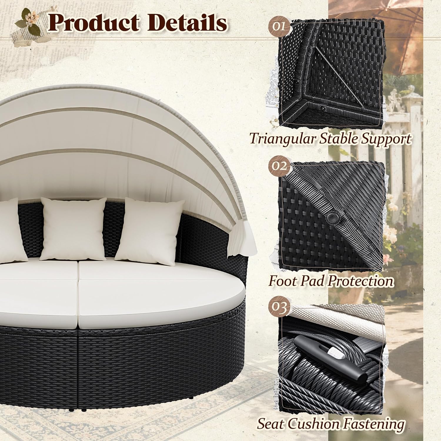 Devoko Patio Furniture Outdoor Round Daybed,Sectional Sofa