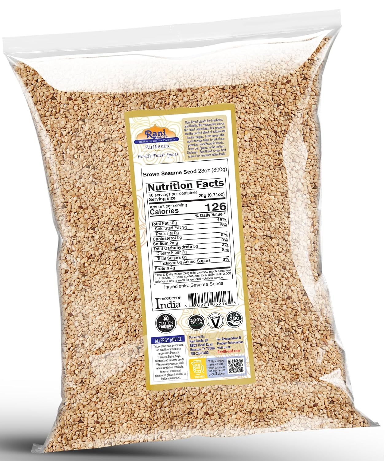 Rani Sesame Seeds Whole Brown, Raw (Till) 28oz (800gm) ~ All Natural | Gluten Friendly | NON-GMO | Vegan | Indian Origin