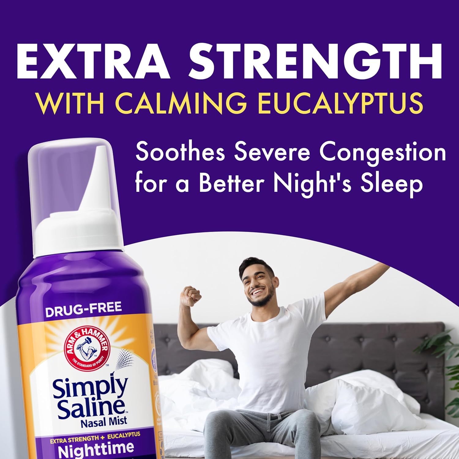 ARM & HAMMER Simply Saline Nighttime Nasal Mist, 4.6 oz | For Nighttime Nasal Congestion, Calming Eucalyptus, Safe with Rx and OTC