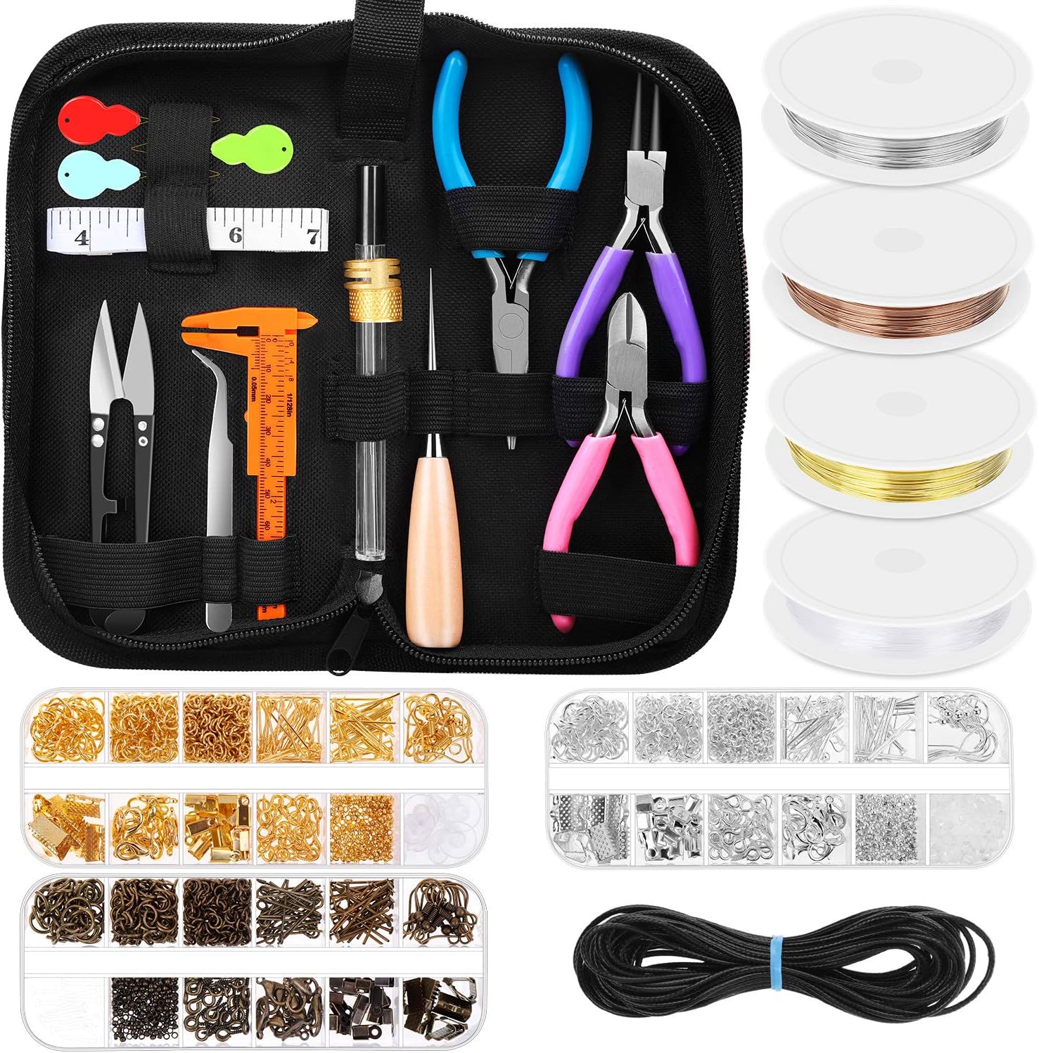 PAXCOO Jewelry Making Supplies Kit, Jewelry Making Kit with Jewelry Making Tools, Jewelry Wires and Jewelry Findings for Jewelry Making