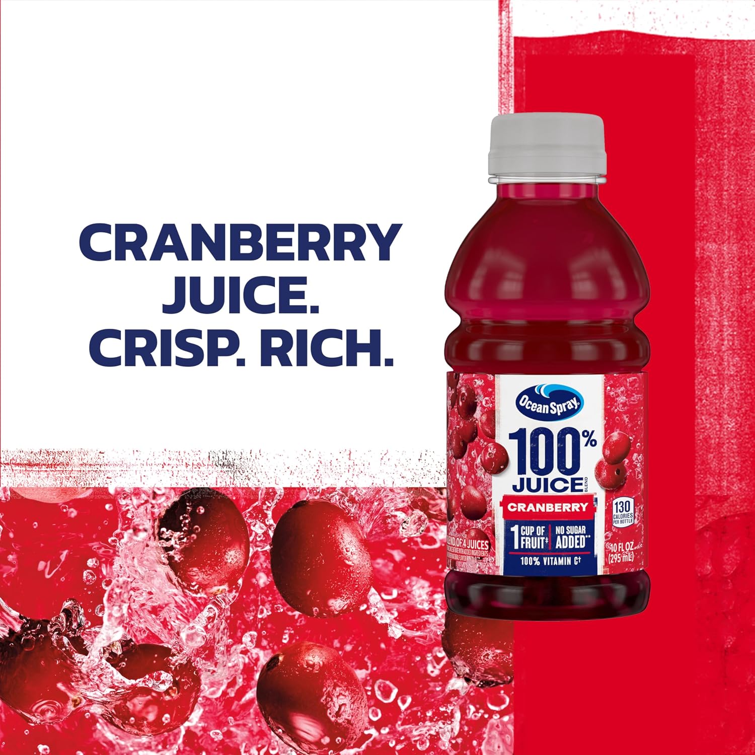 Ocean Spray 100% Juice, Cranberry Juice, 10 Ounce Bottle (Pack of 6)