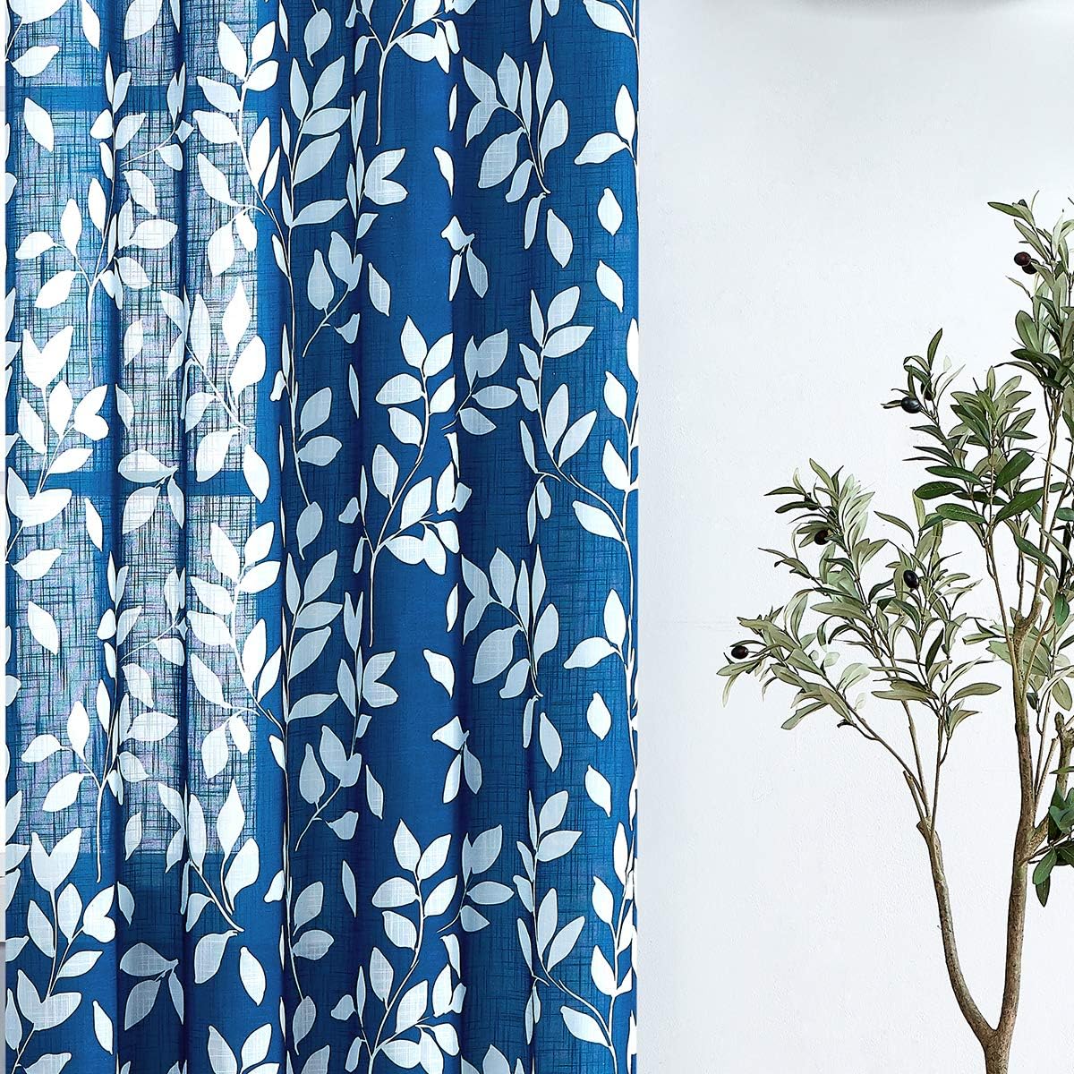 Leaf Semi Sheer Curtains for Bedroom Living Room 52x72" Taupe White Print 2